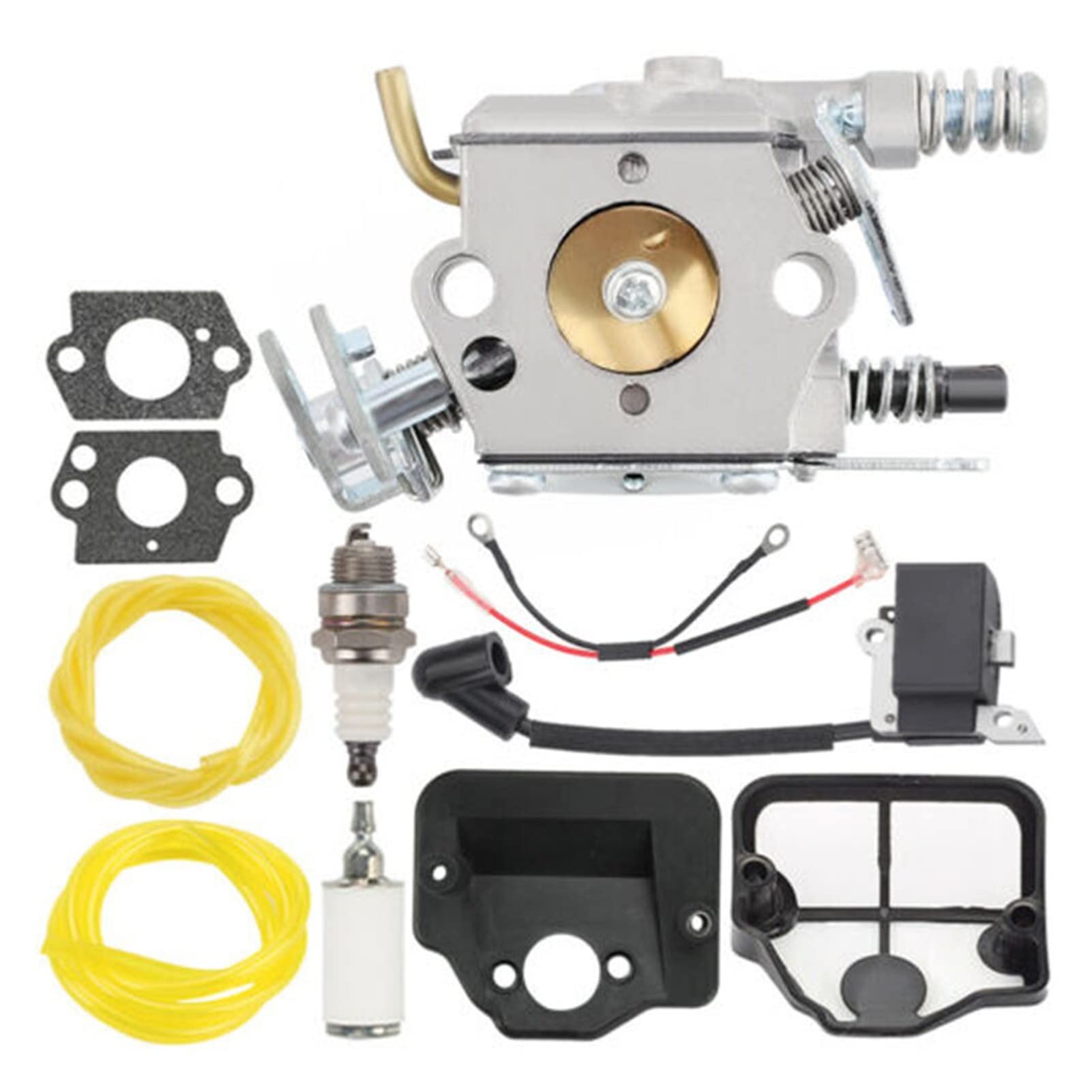 Husqvarna Chainsaw Carburetor & Ignition Coil Replacement Parts - Compatible with Models 36 41 136 137 141 142 & Poulan PP4620AV PP4620AVX PP4620AVL PP4620A - Perfect for Garden Maintenance, Tree Cutting, and Landscaping Projects