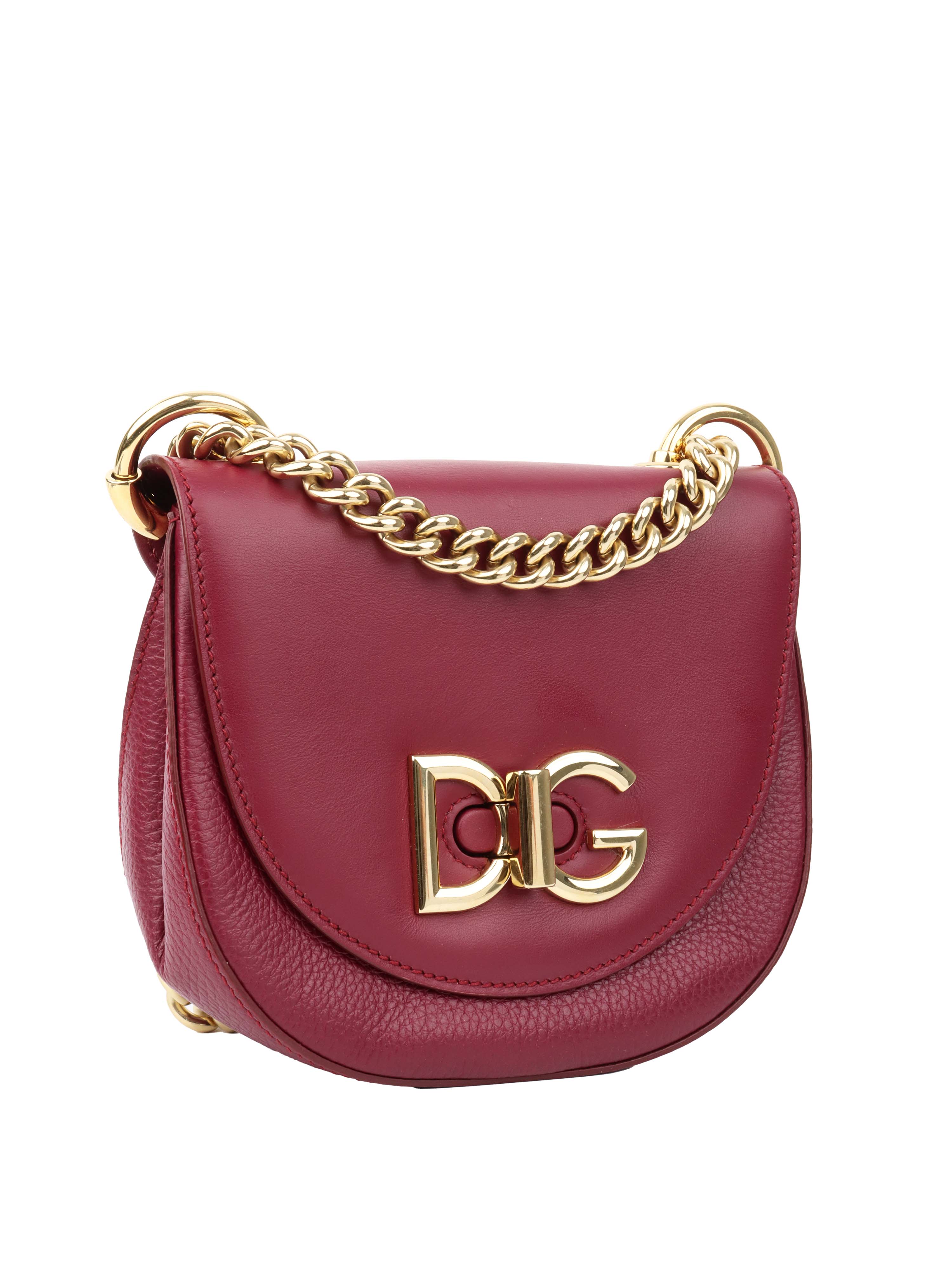 Dolce & Gabbana Burgundy Leather Chain Shoulder Bag for Women - Luxury Designer Crossbody Purse for Evening Parties, Date Night & Special Occasions