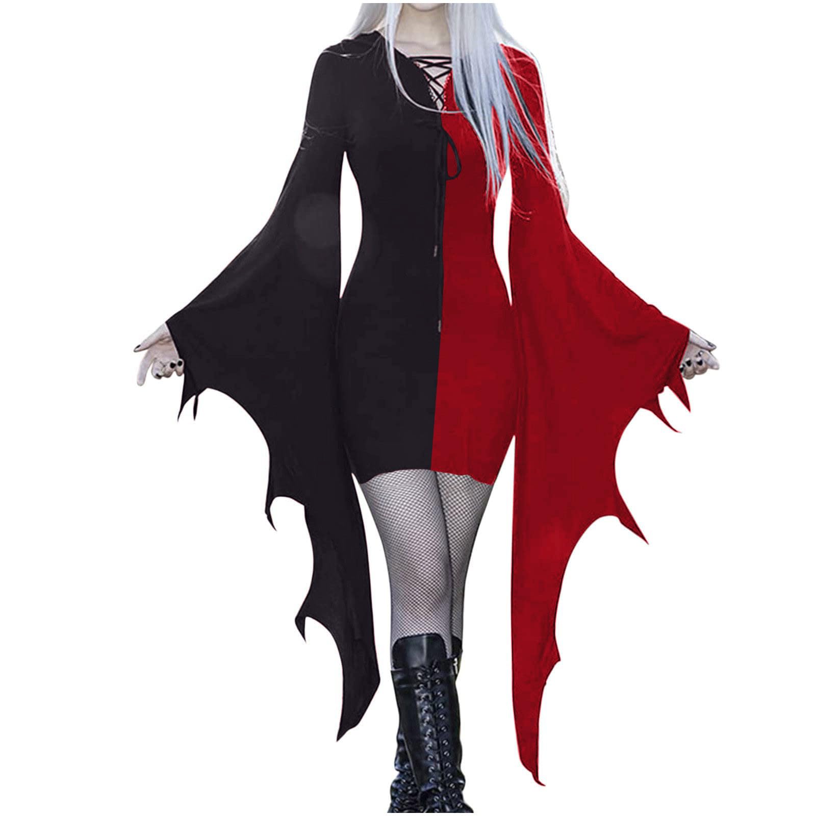 Sexy Bat Sleeve Gothic Mini Wrap Dress for Women - Halloween Costume & Party Outfit with Long Flared Sleeves | Perfect for Halloween Parties, Cosplay Events, and Gothic Fashion Lovers
