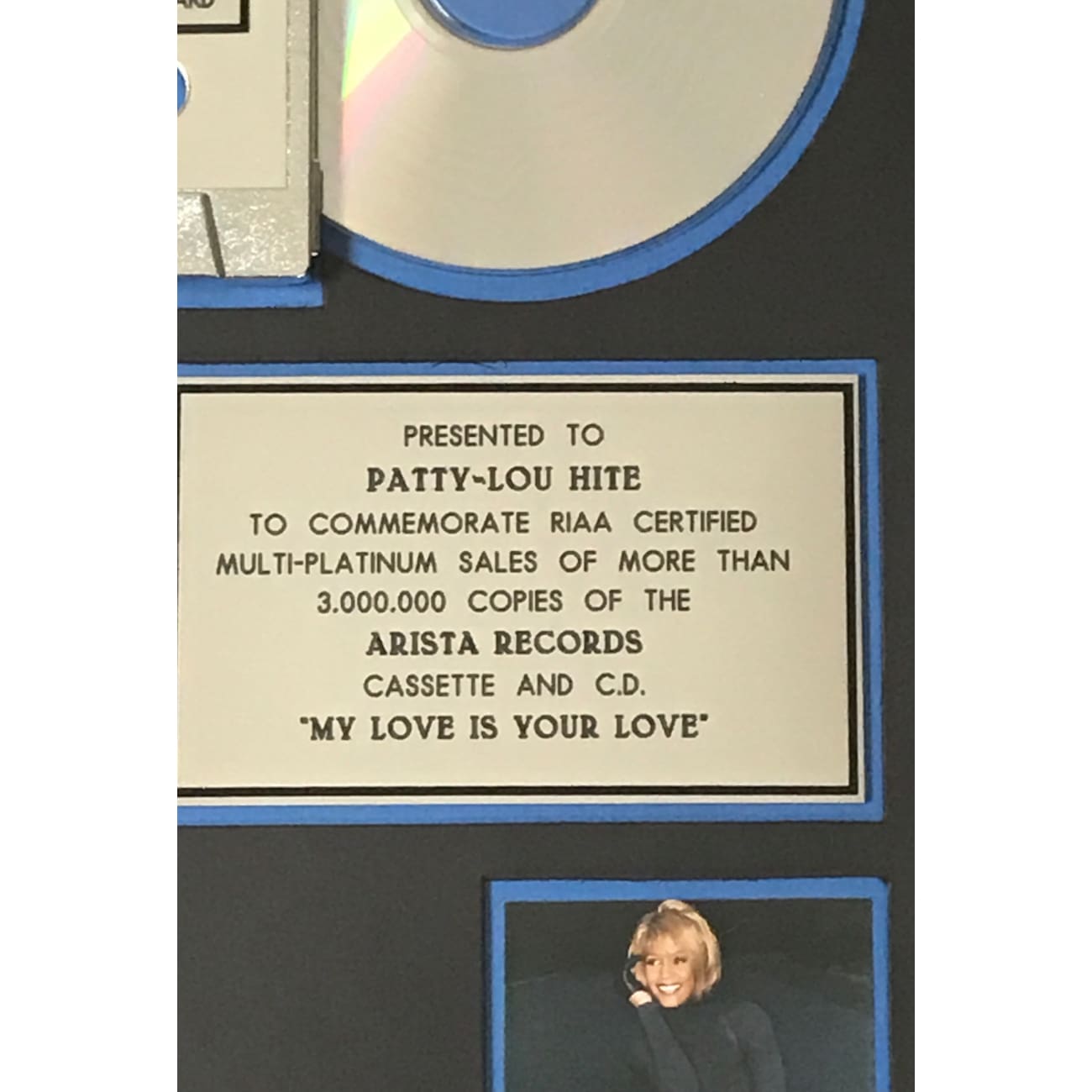 Whitney Houston My Love Is Your Love 3x Platinum Album Award - RIAA Certified Music Collectible for Fans & Display