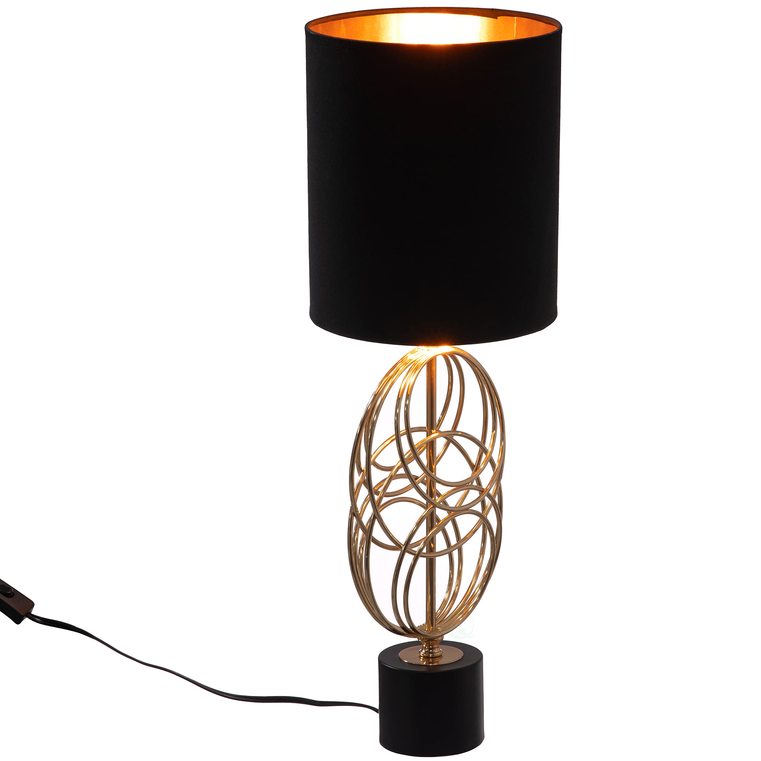 26 Inch Gold Metal Table Lamp with Black Cotton Shade - Modern Designer Lighting for Living Room, Bedroom, Home Office & Dining Room Decor | Perfect for Reading, Ambient Lighting & Interior Design Accents