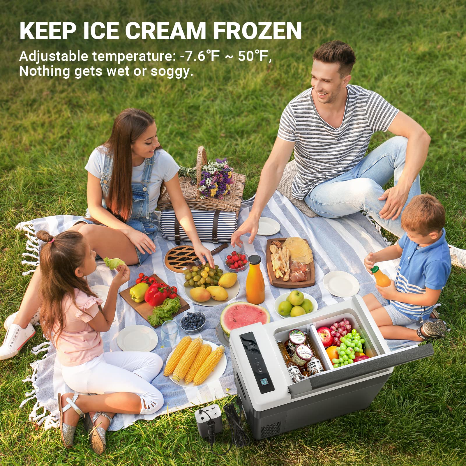 F40C4TMP 3-in-1 Bundle: 30QT Portable Car Refrigerator with Insulated Cover & 220Wh Solar Generator - Perfect for Camping, Road Trips, and Outdoor Adventures