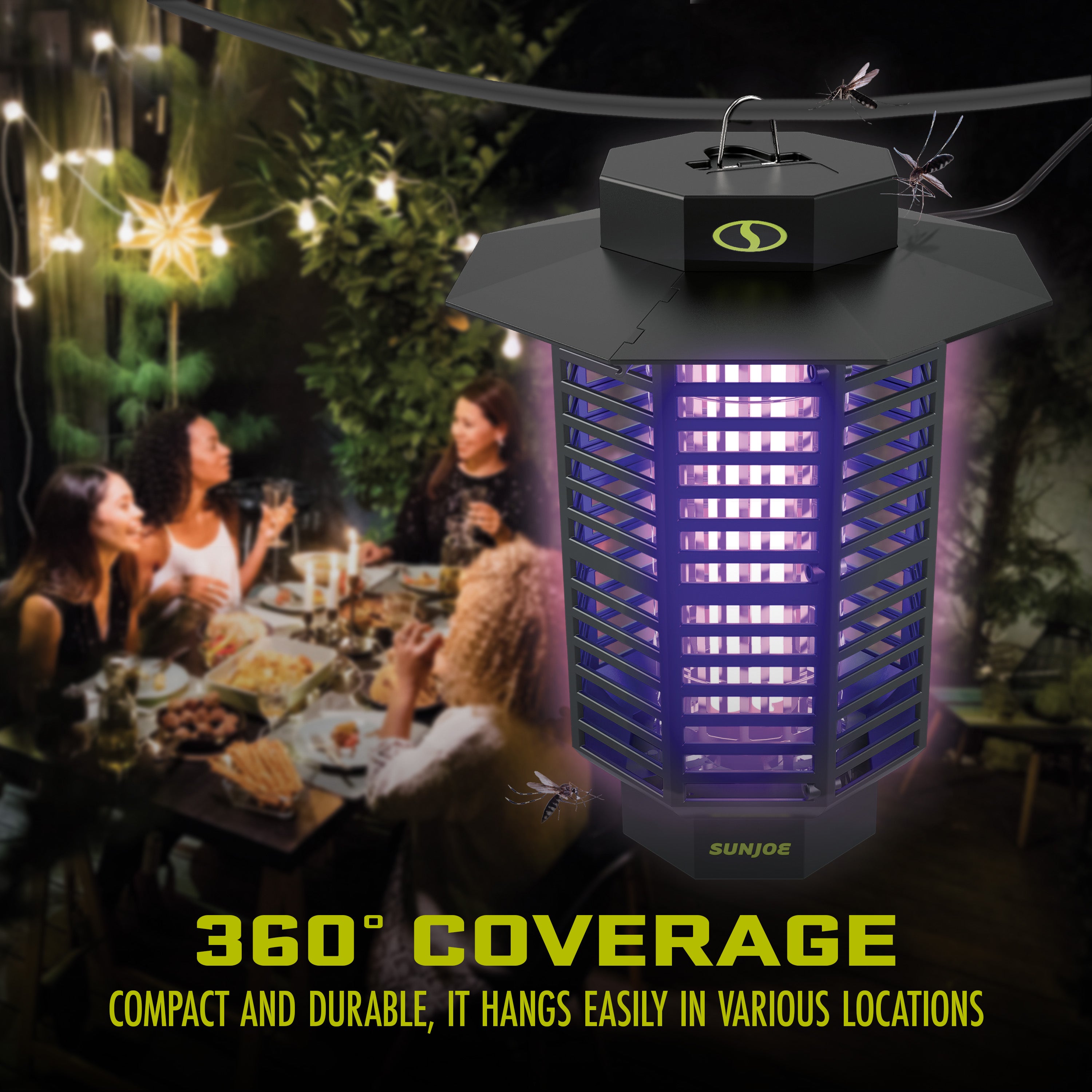 Sun Joe SJ BZ18W 18-Watt UV Bug Zapper - Indoor & Outdoor Mosquito Killer for Flies, Gnats, Moths | 1600 sq ft Coverage | Whisper Quiet Operation | Perfect for Patio, Garden, Backyard & Camping
