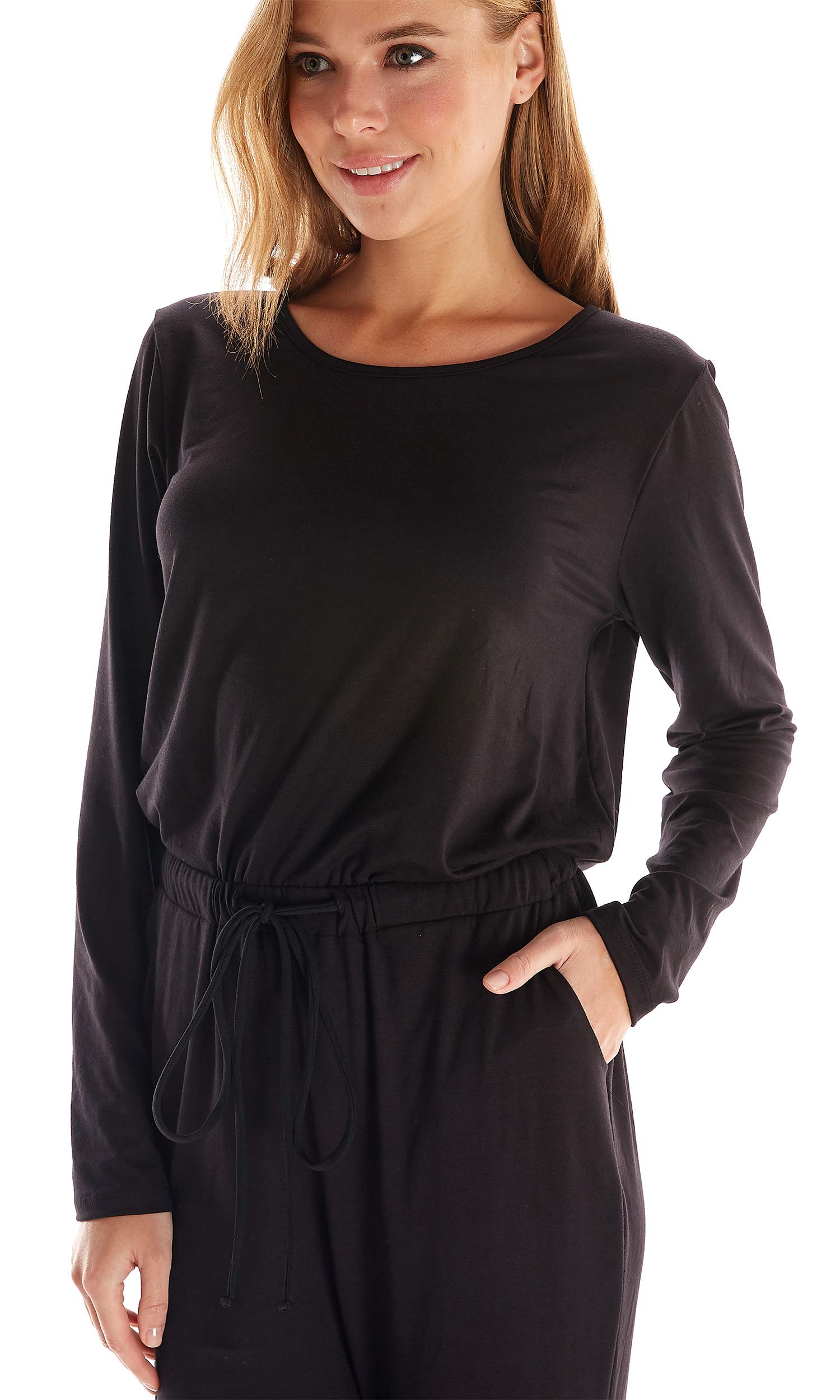 Stylish Women's Long Sleeve Jumpsuit with Pockets - Stretchy Comfortable Romper for Casual Outings, Work & Travel