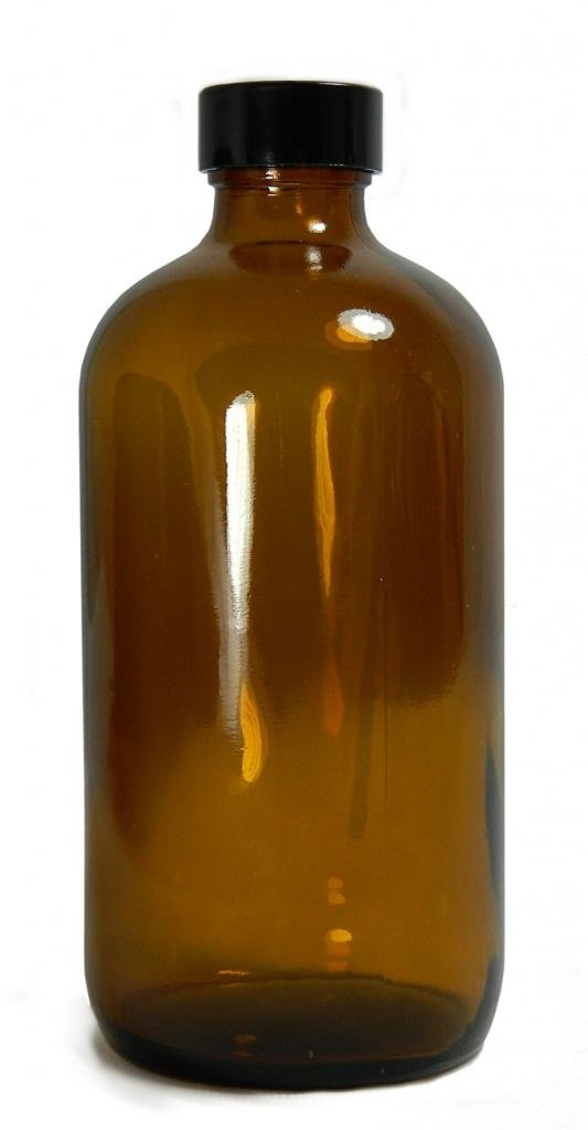 GLC-10283 17 oz Amber Glass Boston Round Bottle with 38-439 Black Phenolic F217 PTFE Lined Cap - Vacuum Sealed & Ionized (Pack of 24) - Perfect for Essential Oils, CBD Tinctures & Liquid Storage