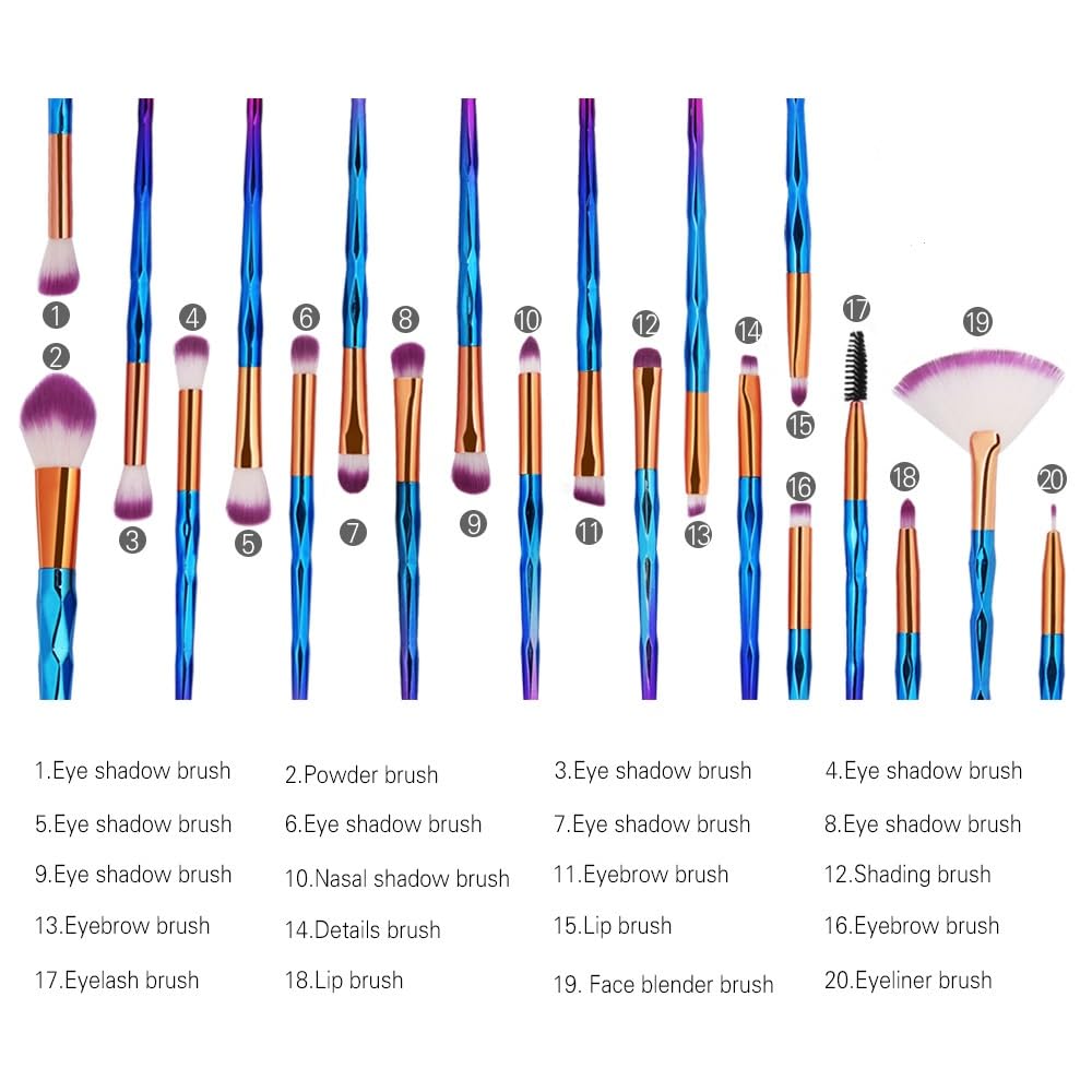 KOLIGHT 20pcs Makeup Brush Set - Eye Shadow, Eyeliner, Eyebrow, Lip & Foundation Brushes (Purple) | Professional Cosmetic Brush Kit for Precise Makeup Application - Perfect for Daily Use, Travel & Professional Makeup Artists