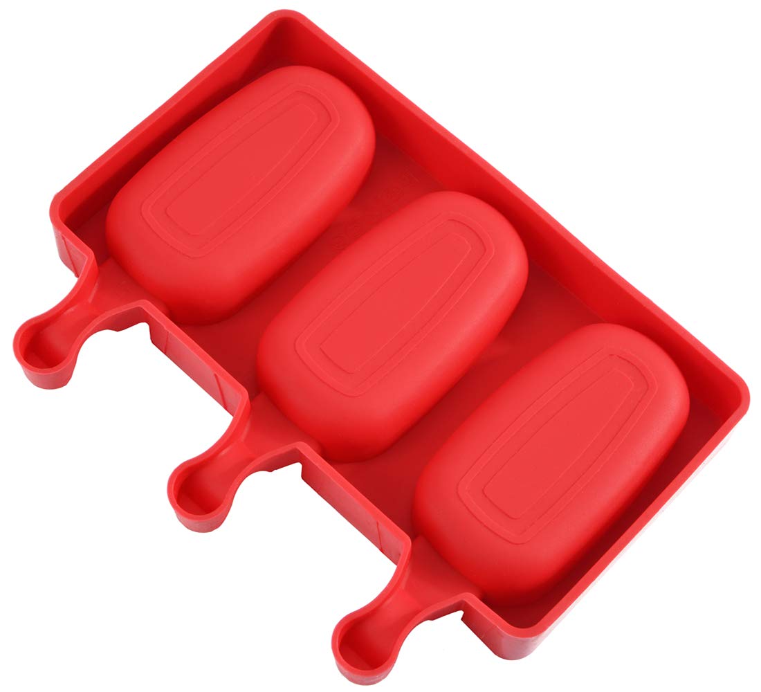 BPA-Free Silicone Popsicle Molds with Lid - 3 Cavity Homemade Ice Cream Bar Maker, DIY Cakesicle & Ice Pop Mold Kit with 50 Wooden Sticks (Set of 2, Oval Shape) - Perfect for Summer Treats, Kids Snacks, and Party Desserts