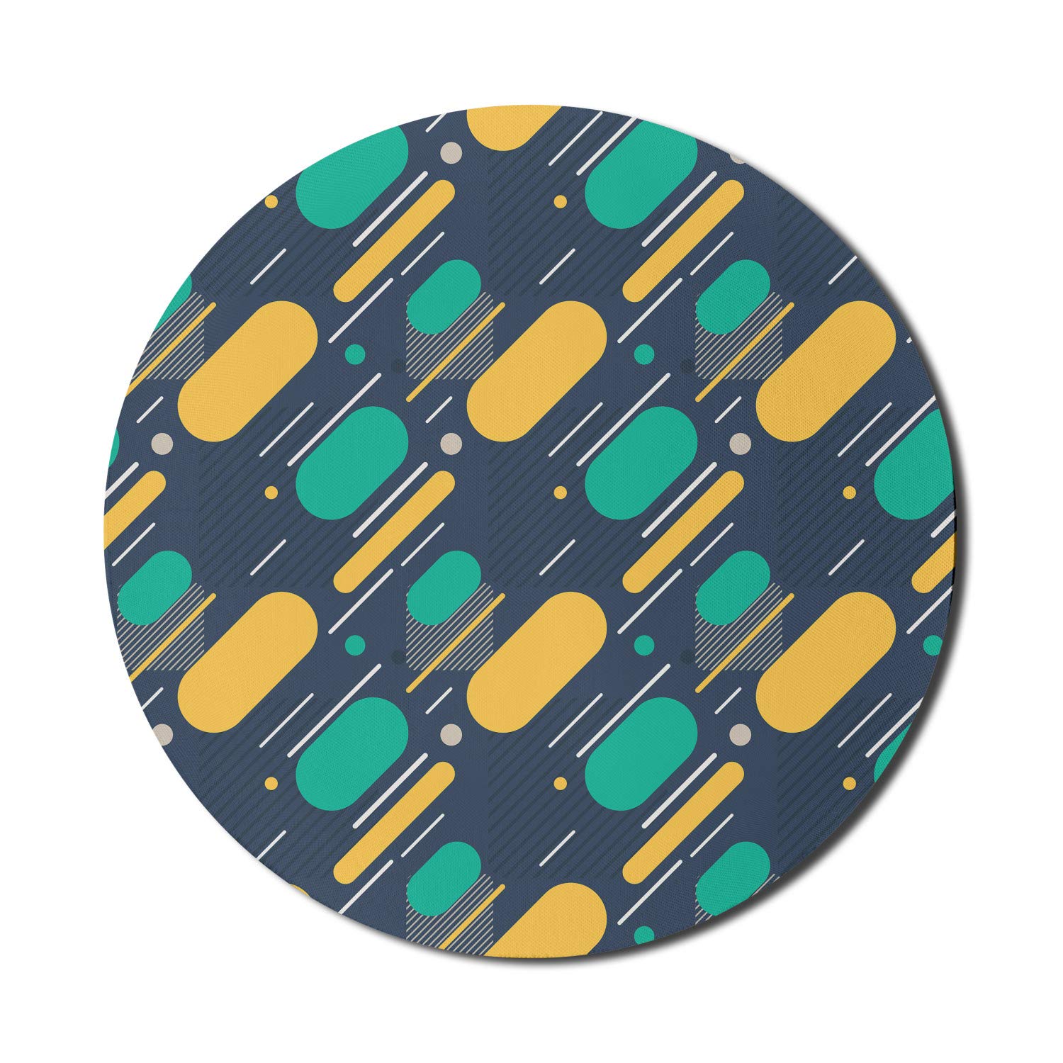 Ambesonne Geometric Gaming Mouse Pad - Non-Slip Round Rubber Mousepad with Bold Colorful Lines & Circles Pattern (8 Inch) for Computer, Laptop, Office & Gaming Setup - Retro Modern Design for Teens & Adults