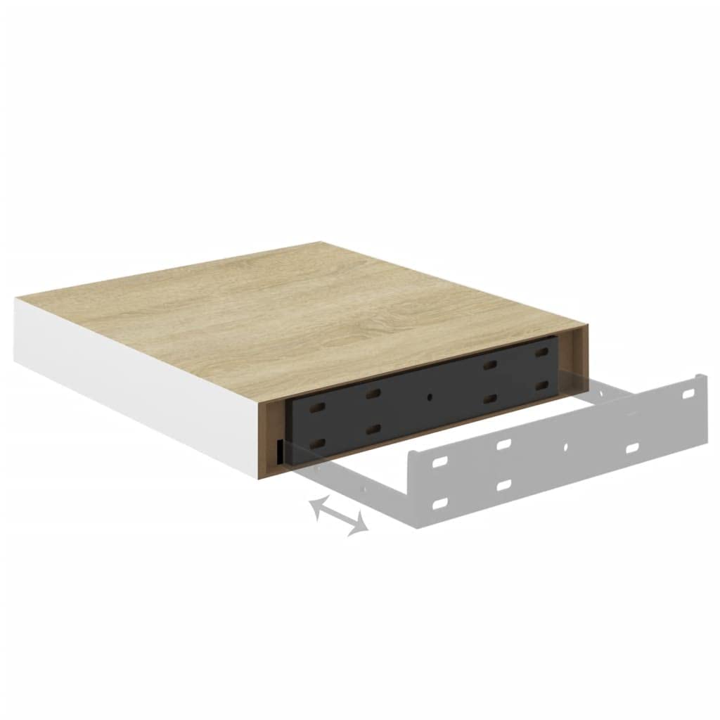 Floating Wall Shelf Set of 2 - Oak & White MDF Wall Mounted Shelves 9.1