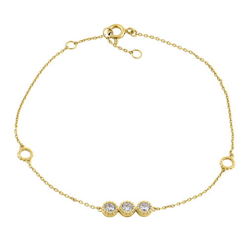 14K Yellow Gold Triple Round Cubic Zirconia CZ Bracelet for Women - Elegant Jewelry Gift for Birthday, Anniversary & Special Occasions