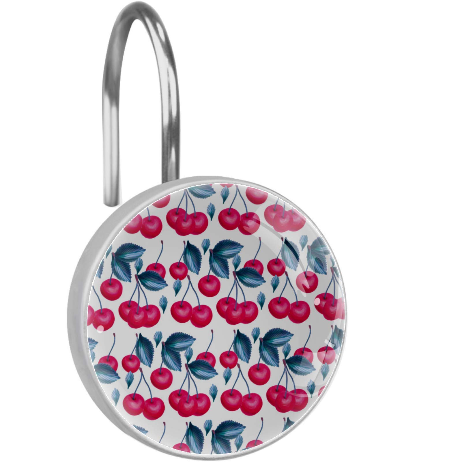 12 Pack Cherry Shower Curtain Hooks - Rustproof Bathroom Shower Rings with Decorative Design for Bath, Shower, and Tub Curtains - Perfect for Home, Hotel, and Dorm Decor