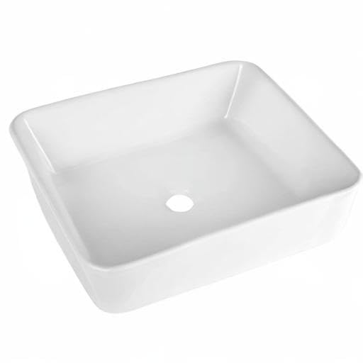 Logmey 19 Inch White Porcelain Bathroom Vessel Sink - Modern Rectangular Ceramic Countertop Basin (19x15 Inch) for Vanity, Powder Room & Master Bath | Above Counter Installation