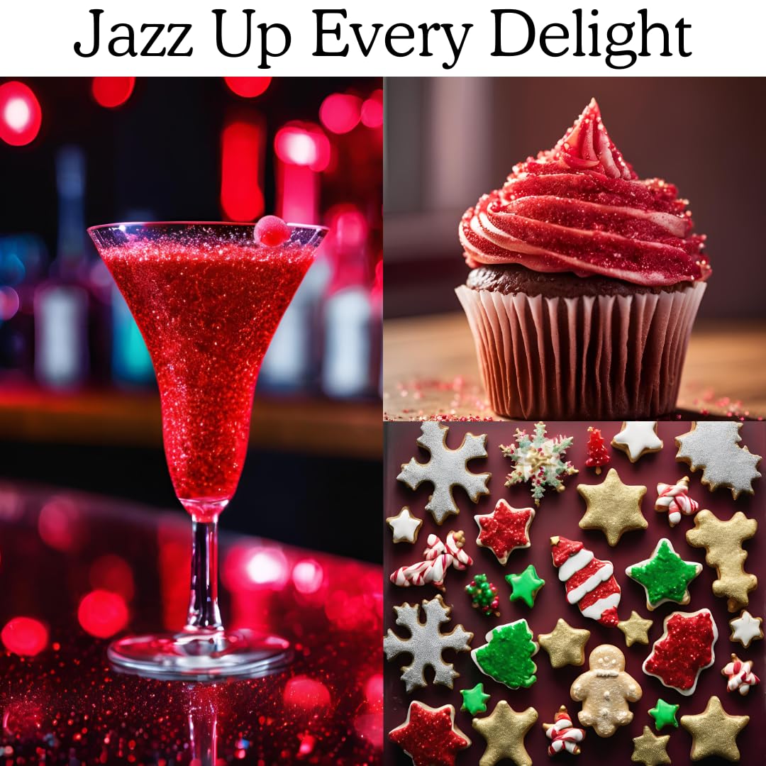 BULK (10g) Red Edible Glitter for Cakes, Drinks & Cocktails - 100% Food Safe Vegan Gluten-Free Cake Decorations | Perfect for Birthday Parties, Wedding Cakes & DIY Dessert Decorating