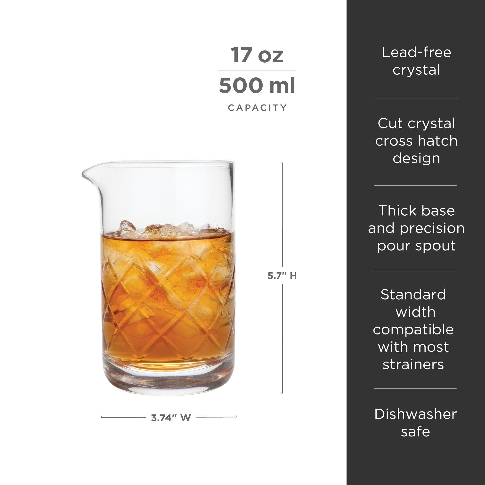 Premium Crystal Mixing Glass for Cocktails & Bar - High-Quality Mixing Glass for Home & Professional Bartenders - Perfect for Crafting Cocktails, Stirring Drinks & Mixology