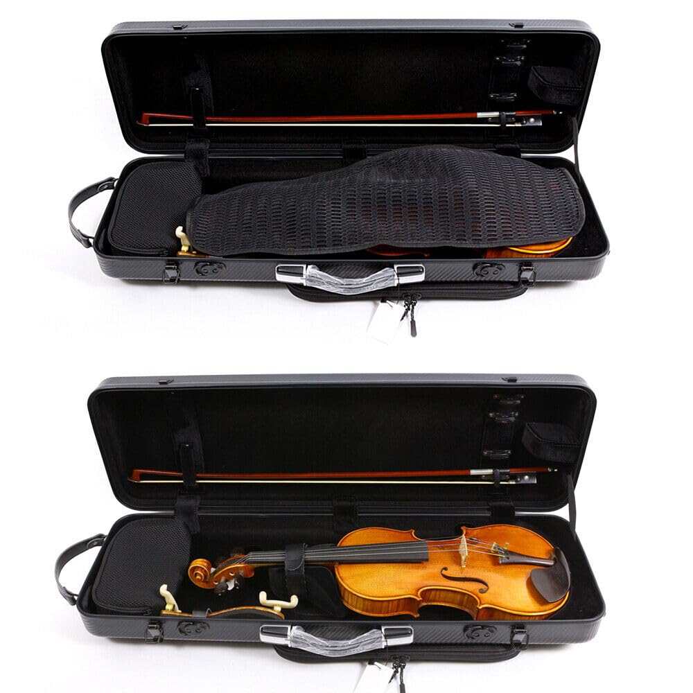 Yinfente 4/4 Full Size Carbon Fiber Violin Case - Oblong Shape with Music Sheet Pocket, Adjustable Backstrap & Hygrometer - Lightweight & Portable for Professional Musicians | Perfect for Travel, Performances & Music Lessons