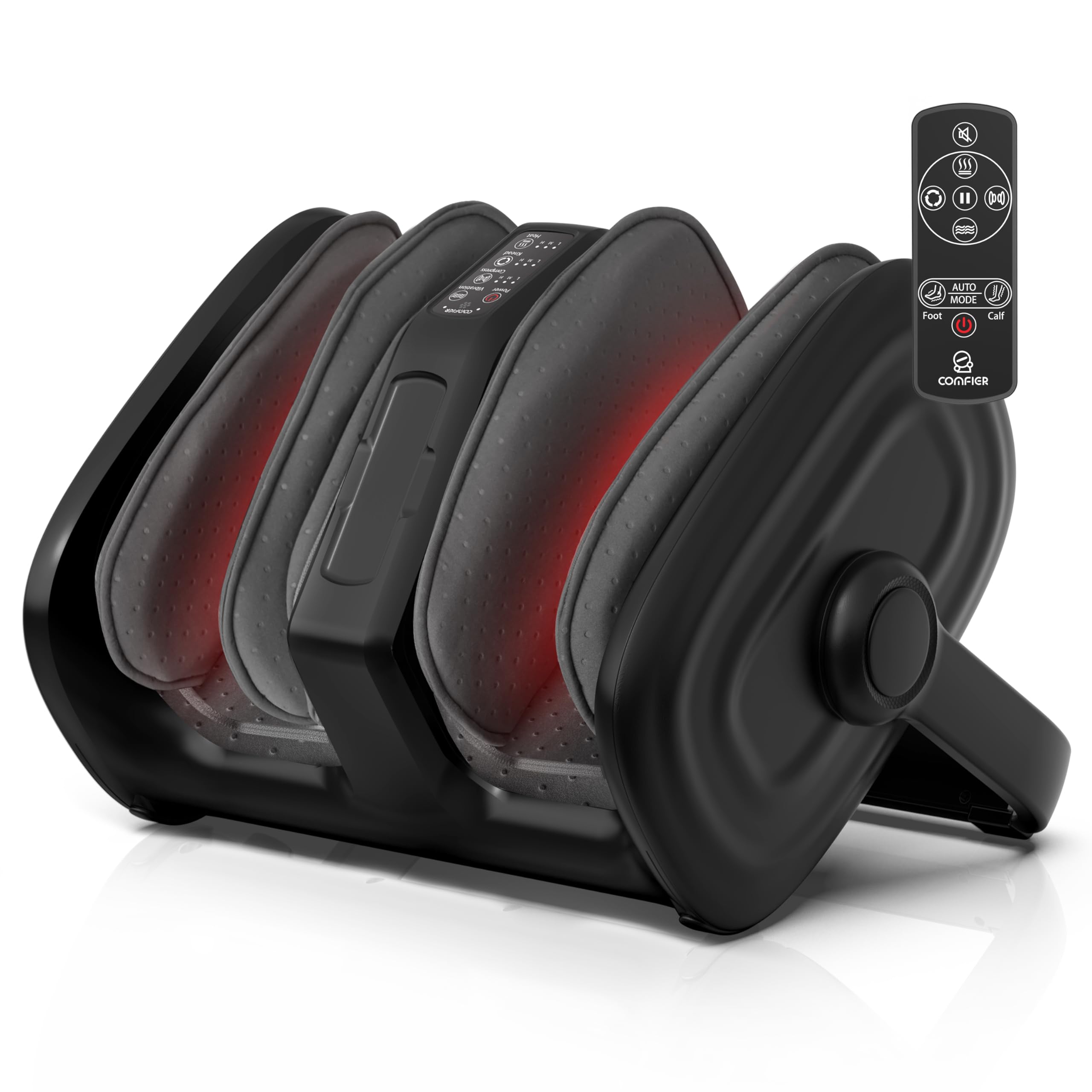 COMFIER Shiatsu Foot Massager with Heat - FSA HSA Eligible Calf & Foot Massager for Plantar Fasciitis Relief - Kneading, Vibration & Compression Therapy with Remote Control - Fits Up to Size 14 - Perfect Gift for Men & Women - Ideal for Home Relaxation, Office Stress Relief & Post-Workout Recovery