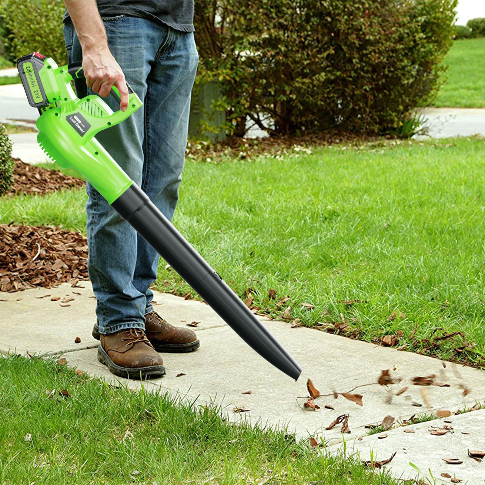 21V Cordless Leaf Blower with 2 Batteries & Charger - 160MPH 350CFM High-Speed Electric Blower, 2 Extension Tubes, Lightweight Battery-Powered for Lawn Care, Patio Cleaning, Snow Removal & Yard Maintenance - Perfect for Fall Leaves, Driveway Debris & Winter Snow Clearing