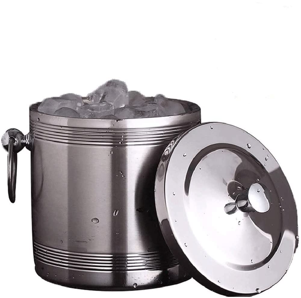 Premium 304 Stainless Steel Double Wall Ice Bucket with Lid & Tongs - Insulated Champagne Wine Cooler for Parties, Picnics, BBQs & Outdoor Entertaining