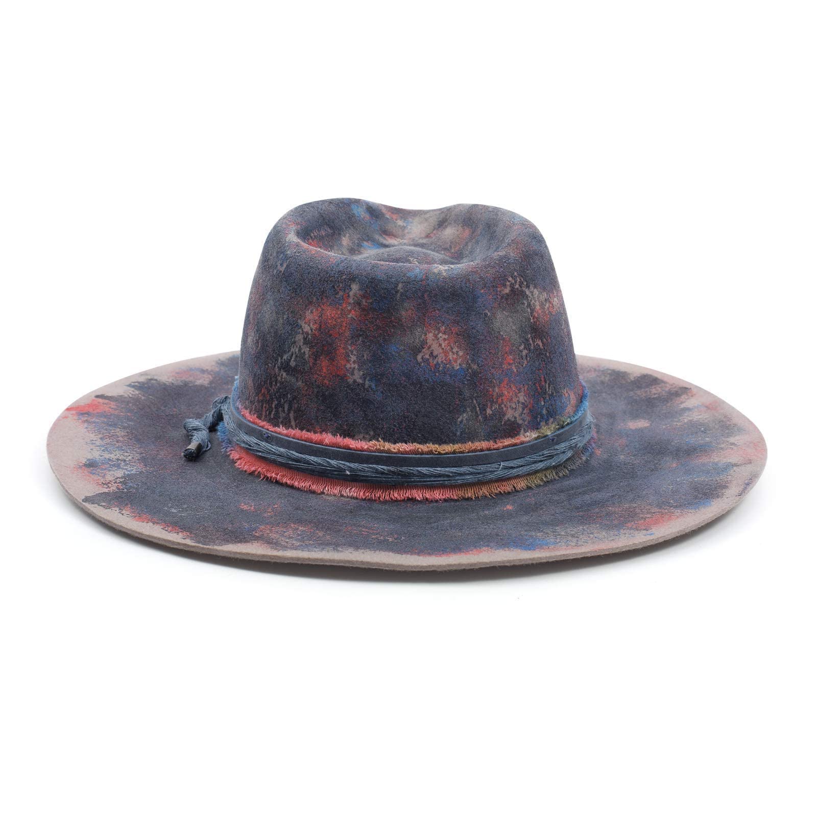 RUEDIGER 100% Wool Felt Wide Brim Fedora Hat for Men & Women - Distressed/Burned Handmade Panama Rancher Hat with Lightning Logo - Perfect for Outdoor Adventures, Country Music Festivals, and Western Style Fashion