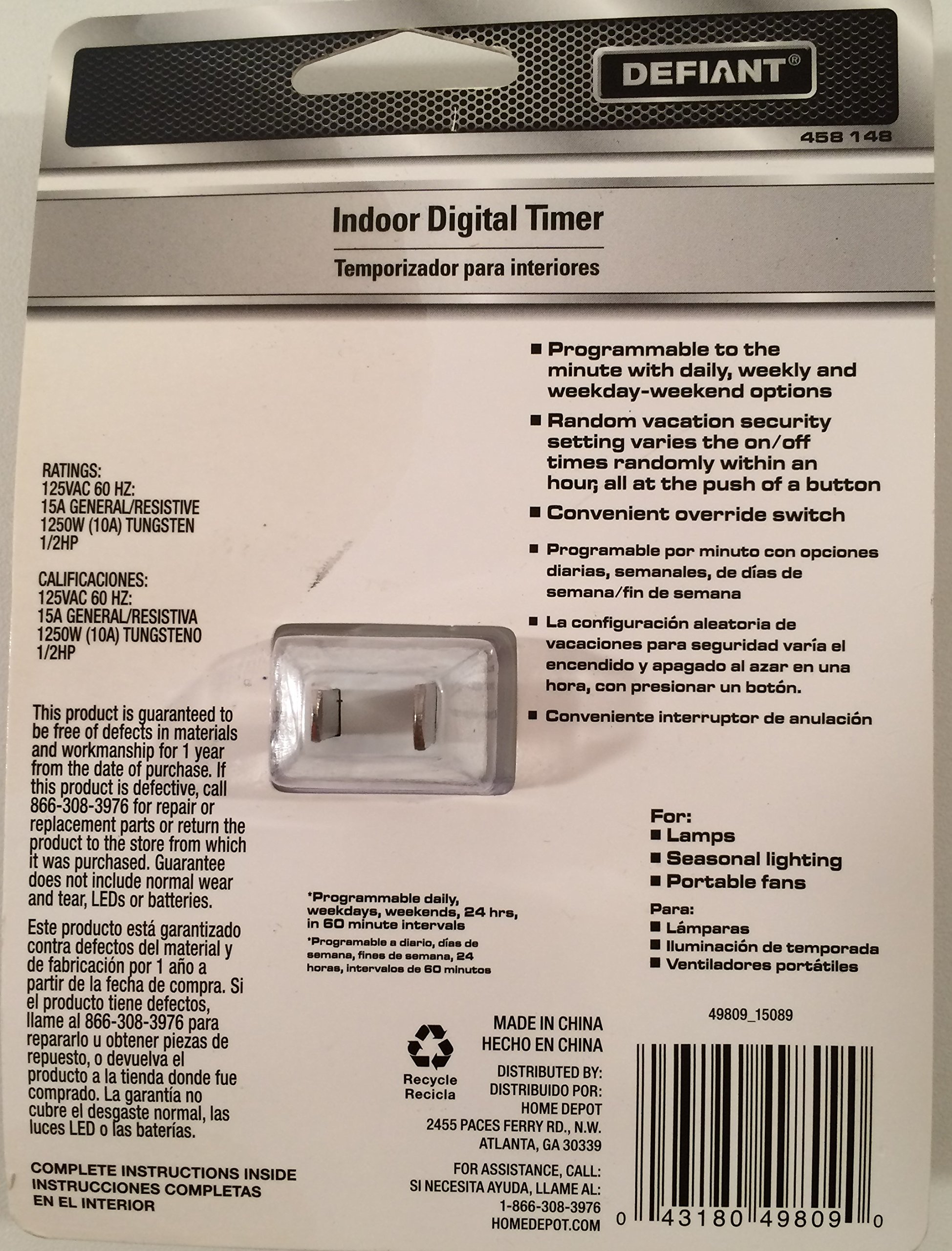 Defiant 15 Amp 7-Day Plug-In Digital Polarized Timer - Smart Home Automation for Lights, Appliances & Holiday Decorations - Indoor/Outdoor Use