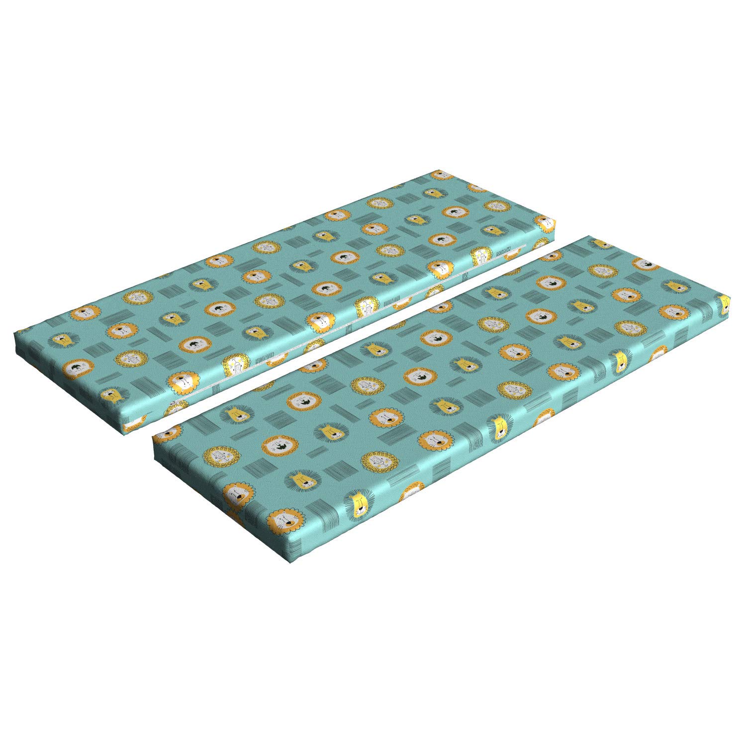 Ambesonne 2-Piece Cartoon Lion Bench Cushion Set - Standard Size Foam Seat Pads with Decorative Cover in Seafoam & Mustard - Perfect for Patio, Garden, or Indoor Furniture Decor