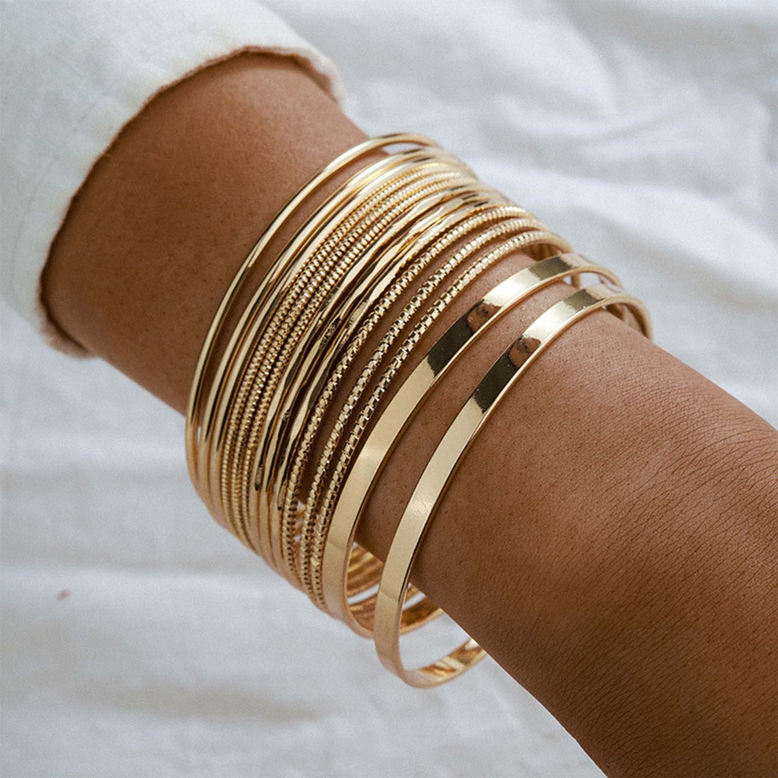 14Pcs Gold Bangle Bracelet Set - Stackable Indian Style Glossy Bangles for Women - Boho Chic Jewelry for Parties, Weddings & Everyday Wear