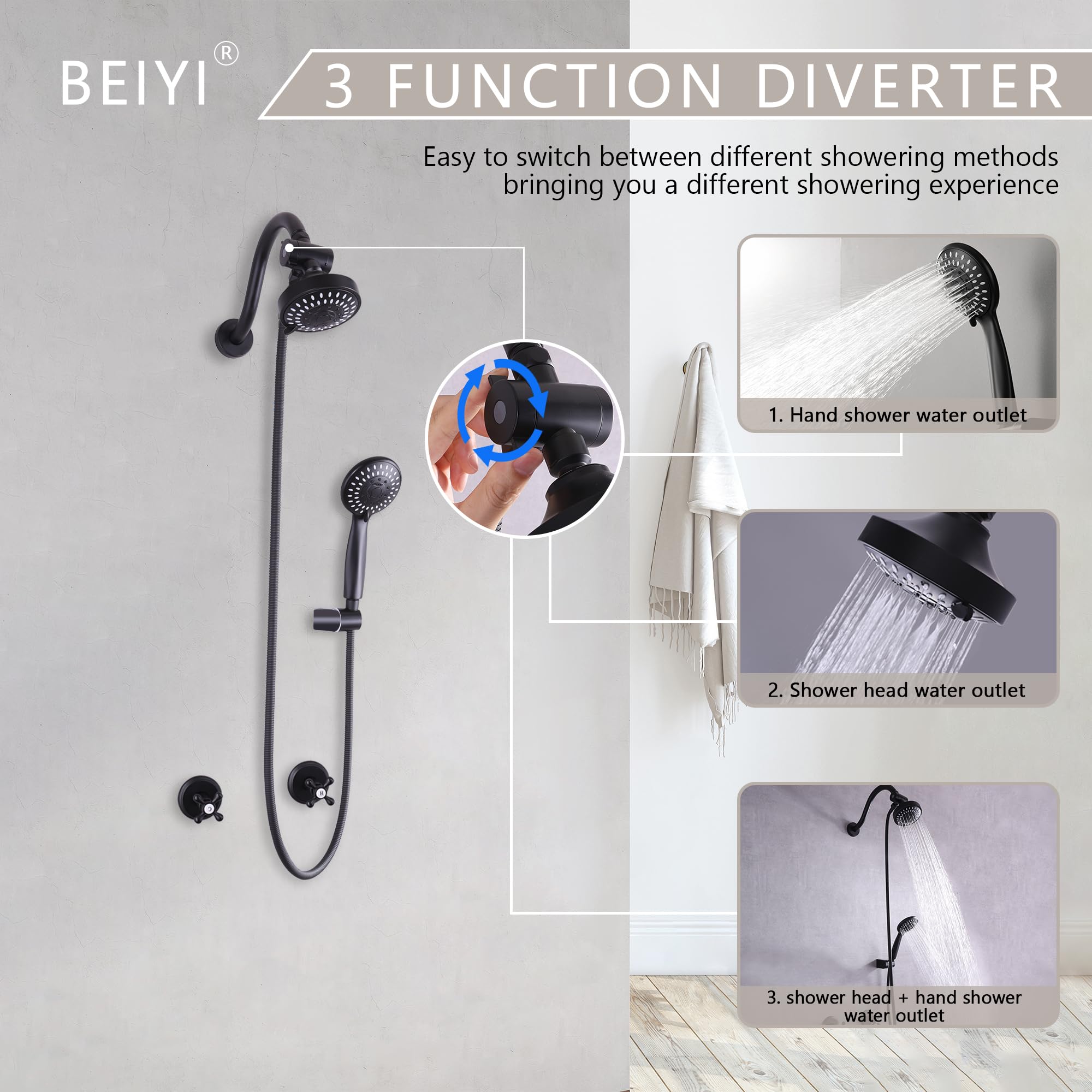 2 Handle Shower Faucet Set - Matte Black 5 Mode Shower System with Rough-in Valve, Complete Bathroom Shower Trim Kit for Modern Home Renovation - Perfect for Master Bathroom, Guest Bath & Spa-Like Shower Experience