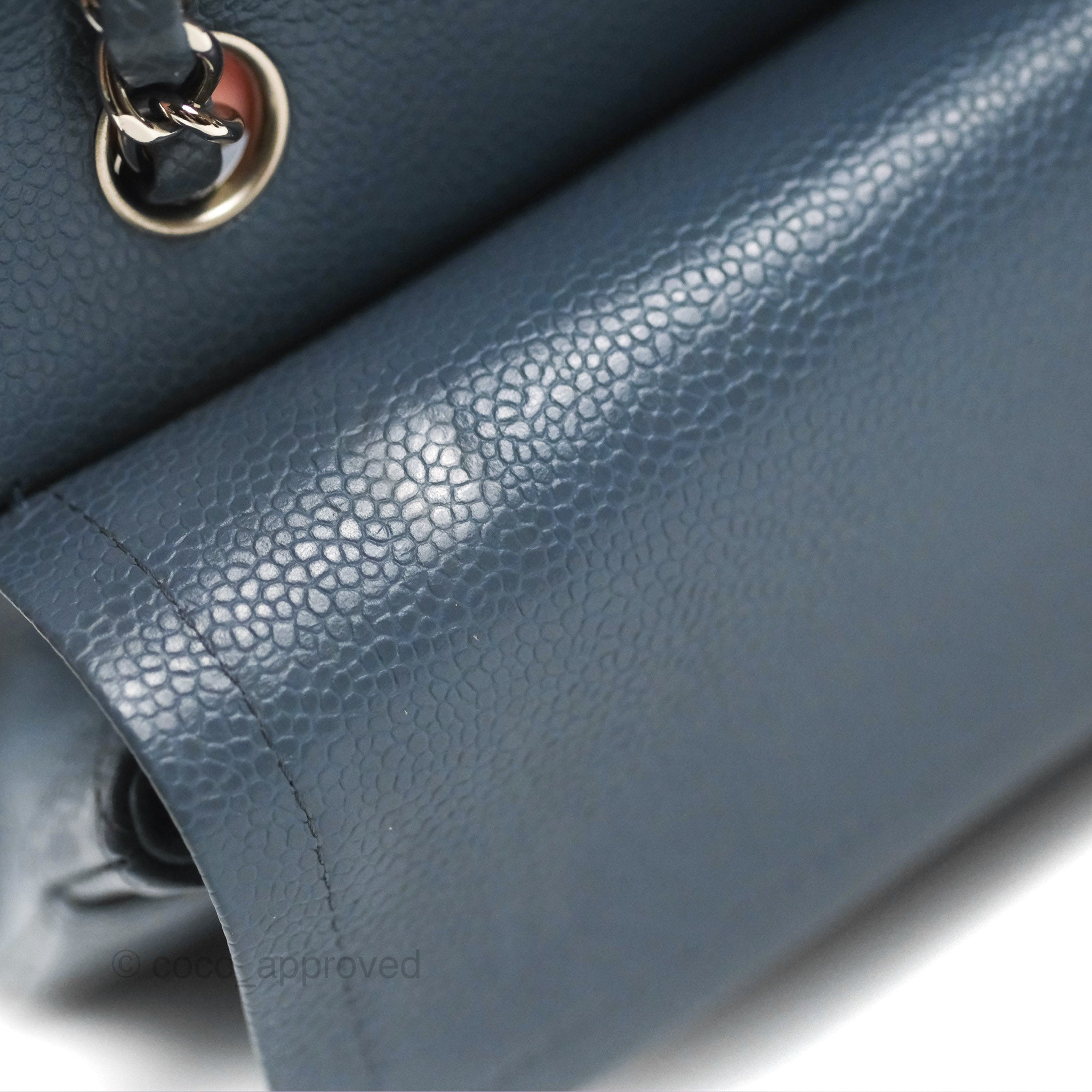 Chanel Classic Double Flap Quilted Medium/Large Handbag in Blue Caviar Leather with Silver Hardware - Perfect for Work, Evening Events & Luxury Fashion Accessories