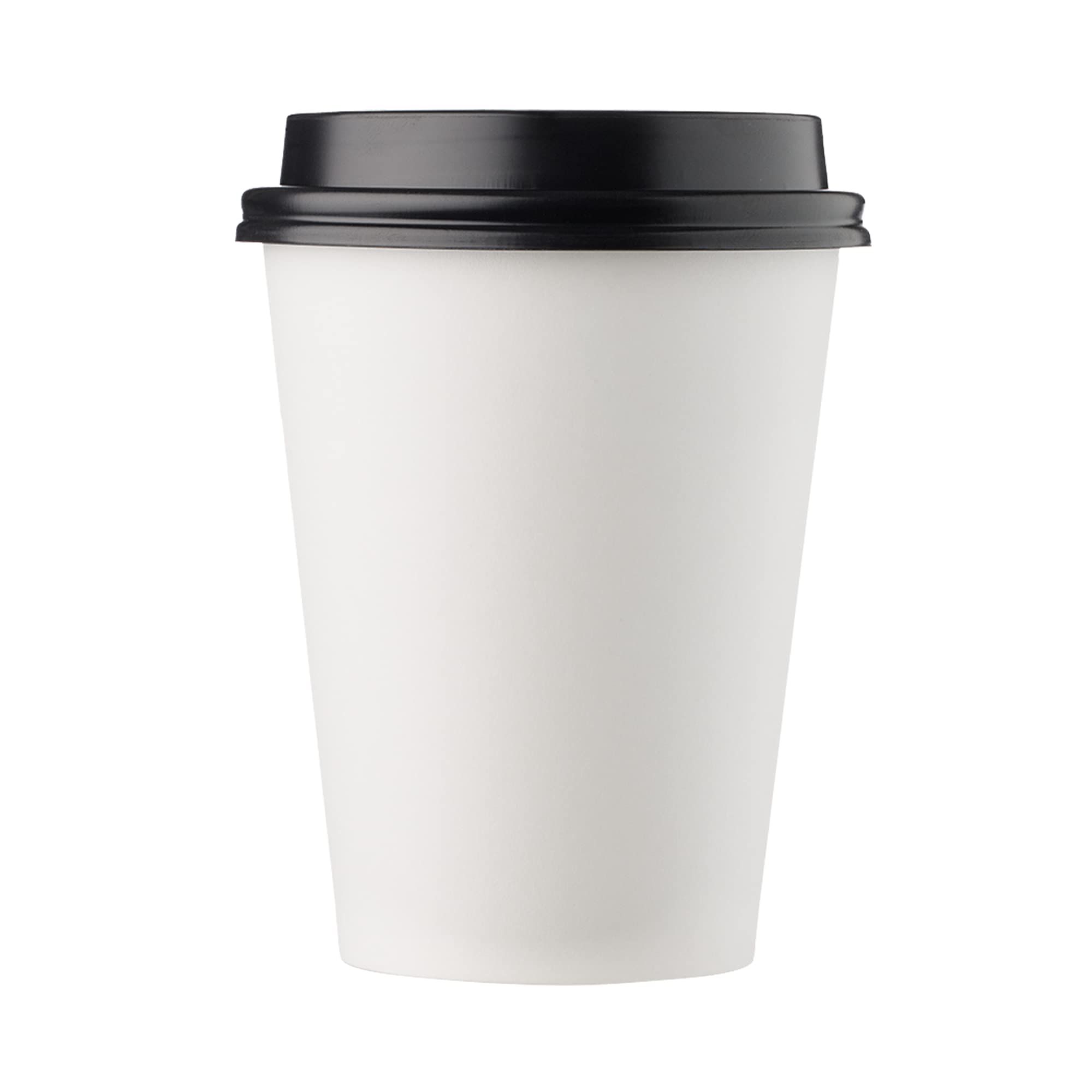 1000 Pack 12oz White Disposable Paper Cups with Black Lids - Hot & Cold Drink Cups for Coffee, Tea, Cocoa, Latte, Espresso - Perfect for Cafes, Offices, Parties, and Events