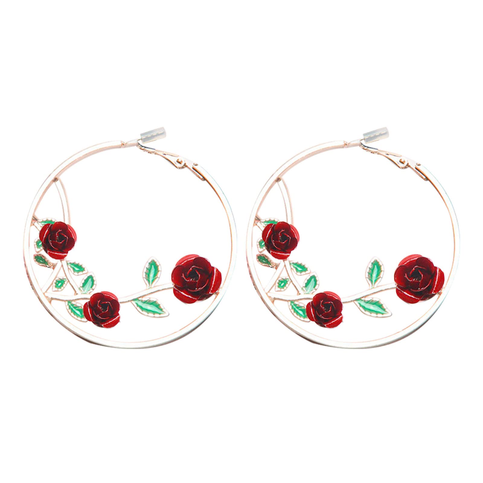 Trendy Multi-Color Rose-Shaped Long Chain Earrings for Women - Exaggerated Round Dangle Earrings for Party, Wedding & Everyday Fashion Accessories