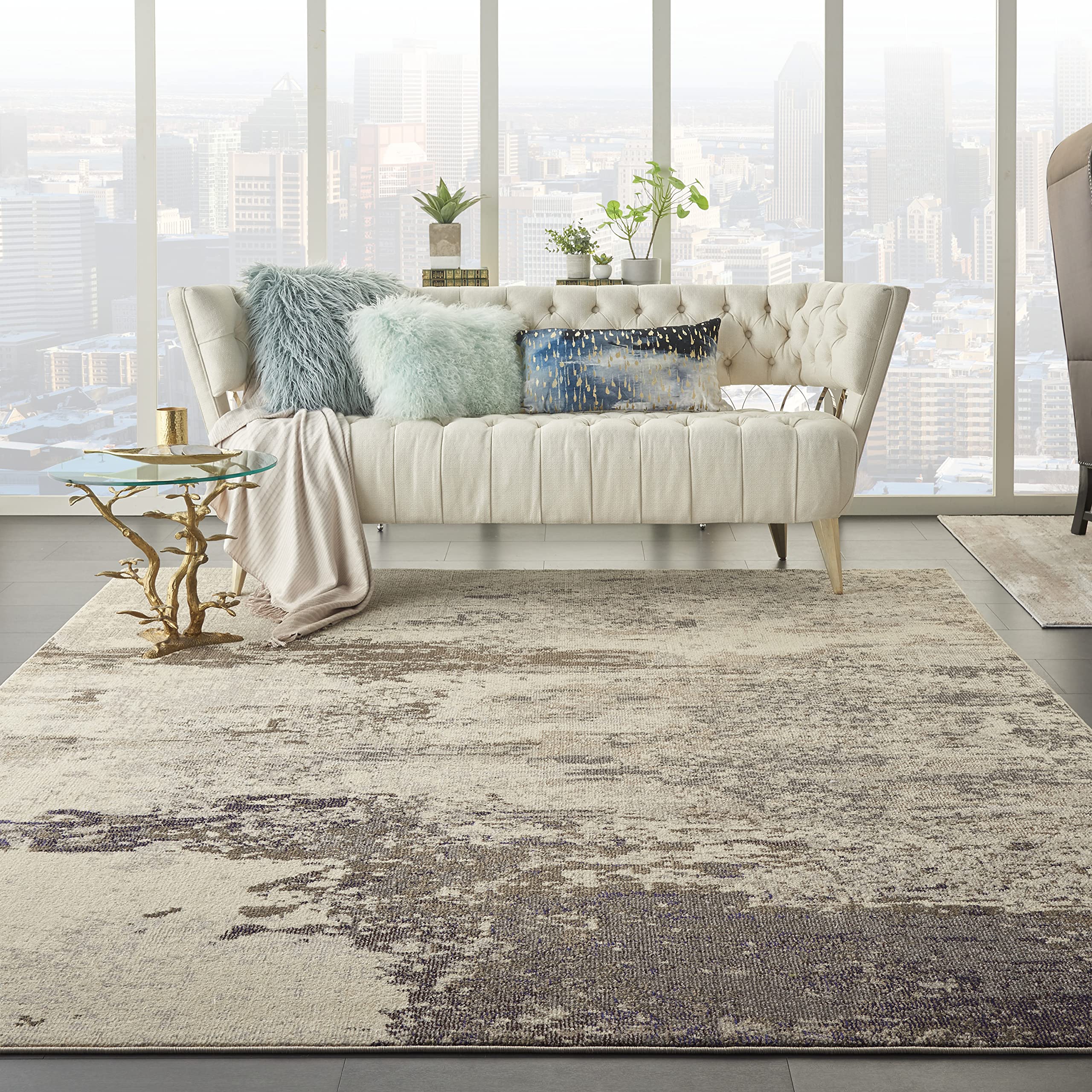 Nourison Celestial Modern Abstract Ivory/Grey 9' x 12' Area Rug - Easy to Clean, Non-Shedding, Stain Resistant for Bedroom, Living Room, Dining Room & Kitchen | Perfect for Home Decor, Office & High Traffic Areas (9x12)
