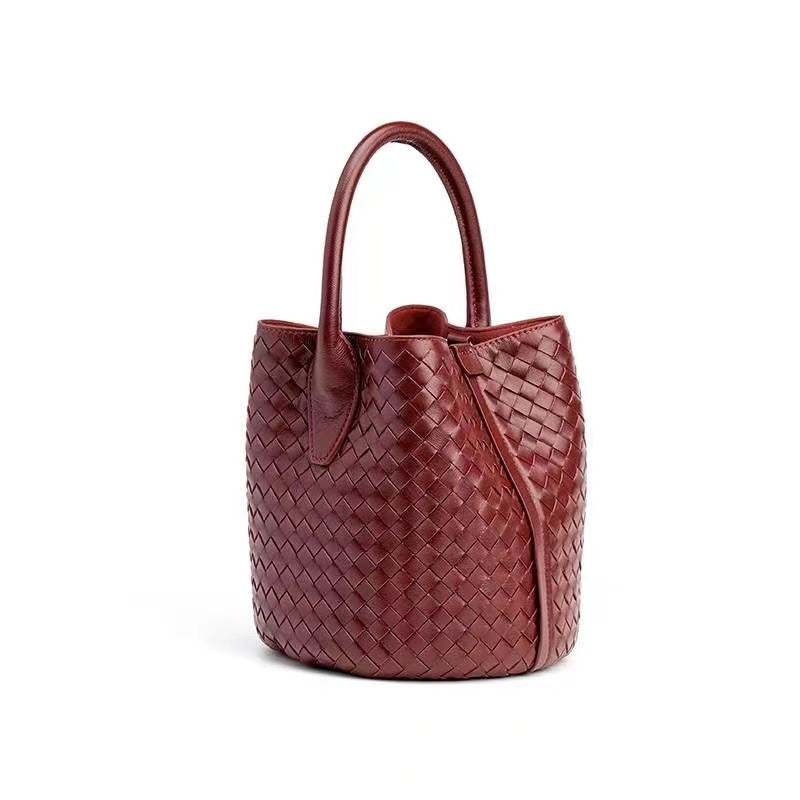 Handwoven Lambskin Bucket Bag for Women - Soft Leather Crossbody Purse with Adjustable Strap - Perfect for Travel, Shopping & Everyday Use