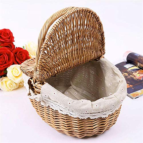 Premium Wicker Willow Picnic Basket with Lid & Handle - Insulated White Liner for Outdoor Dining, Beach Picnics & Grocery Shopping