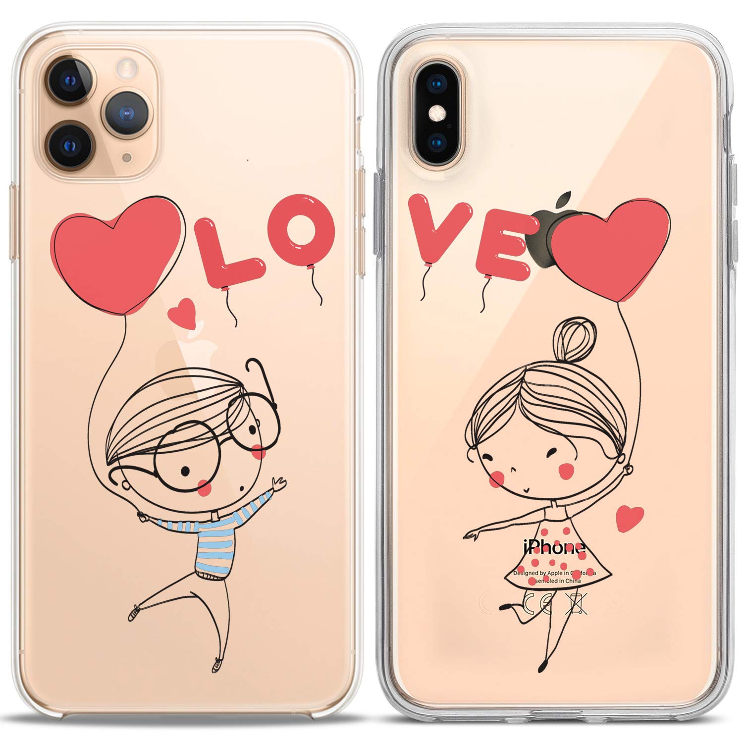 **Matching Couple Phone Cases for iPhone 16/15/14/13/12/11 Pro Max/Mini/Xs/X/6s/8 Plus/7+/Xr/10/SE/5 – Cute Balloon Silicone Cover – Romantic Gift for Girlfriend, Women, Couples – Perfect for Anniversaries & Valentine's Day**
