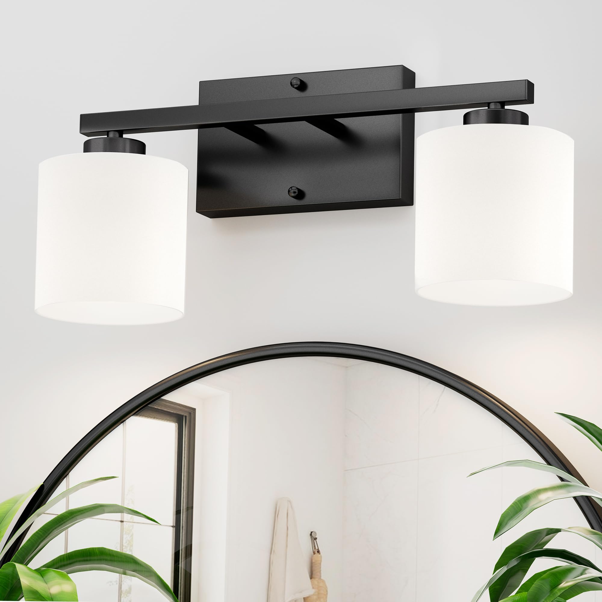 Modern Black Vanity Light - 2 Light Anti-Rust Bathroom Fixture for Mirror