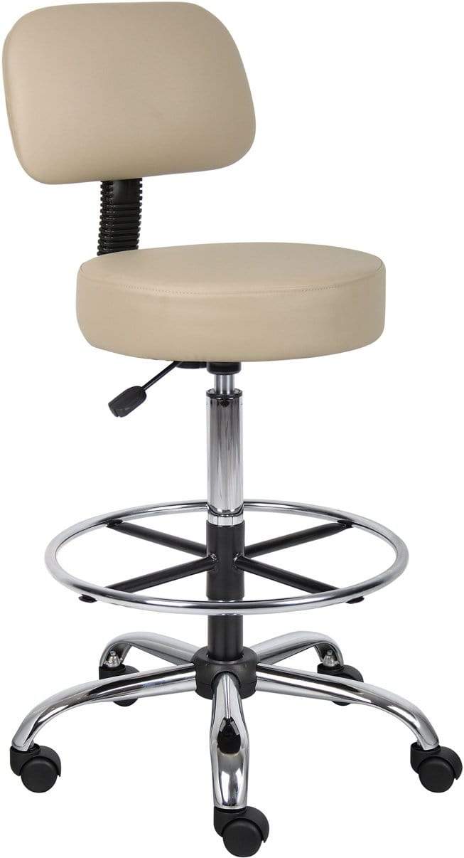 Ergonomic Boss Caressoft Medical Drafting Stool with Adjustable Height & Lumbar Support Back Cushion [B16245 BG] - Perfect for Doctors, Dentists, Tattoo Artists & Home Office Workspaces