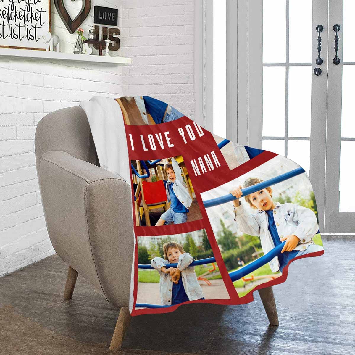 Personalized Photo Throw Blanket for Grandma - Customized 60x80 Inch Fleece Blanket with 