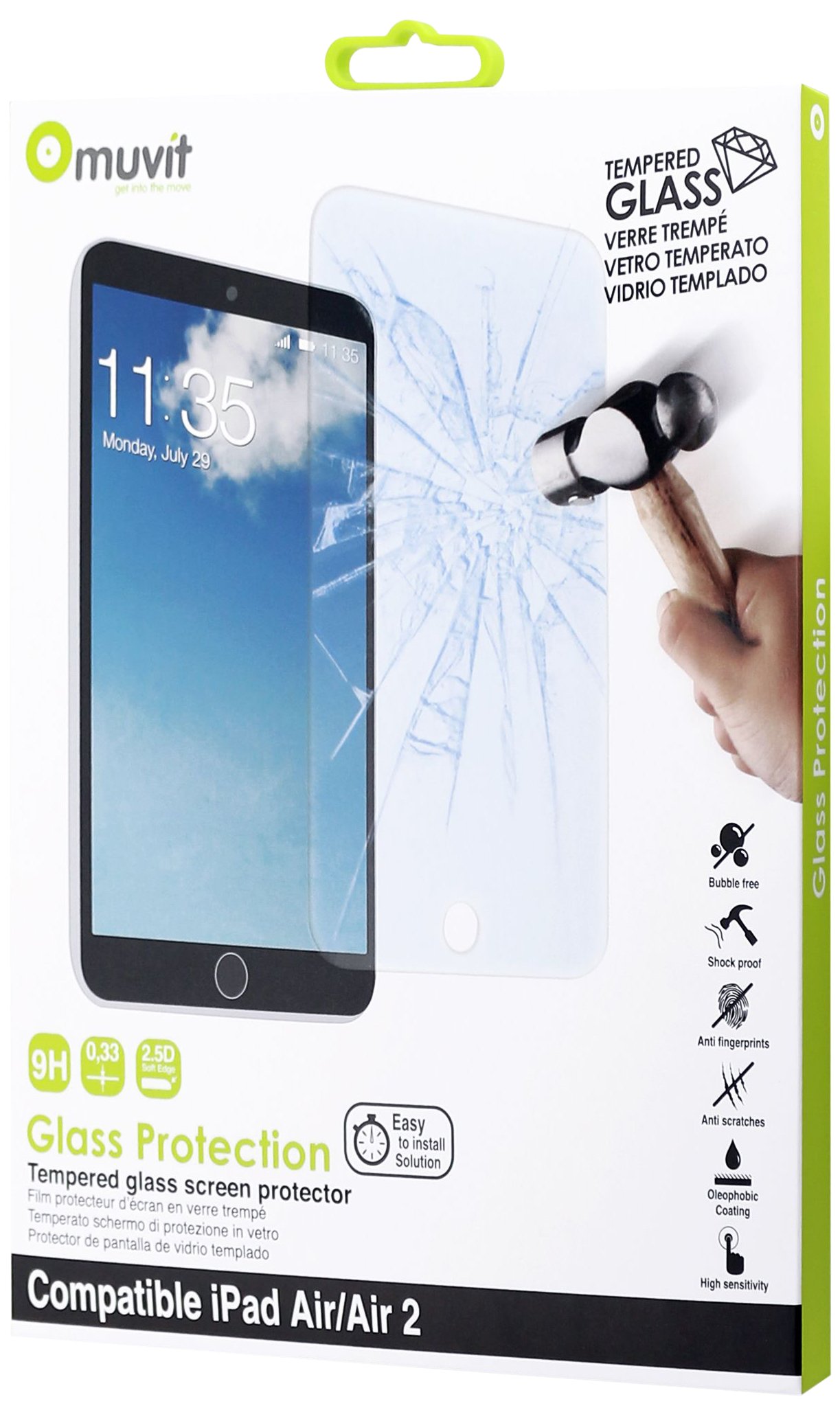 Muvit 0.33mm Tempered Glass for iPad Air/Air 2 - Scratch Protection