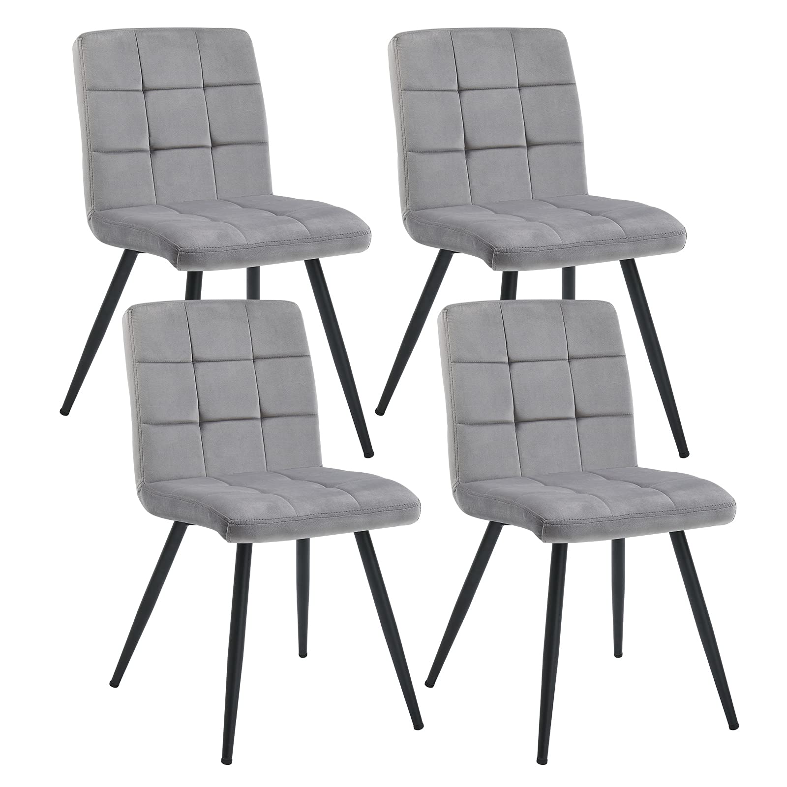 DUHOME Velvet Dining Chairs Set of 4 - Mid Century Modern Upholstered Chairs with Sturdy Metal Legs, Accent Side Chairs for Living Room, Kitchen, Bedroom & Vanity (Grey) - Perfect for Dining, Reading & Home Decor