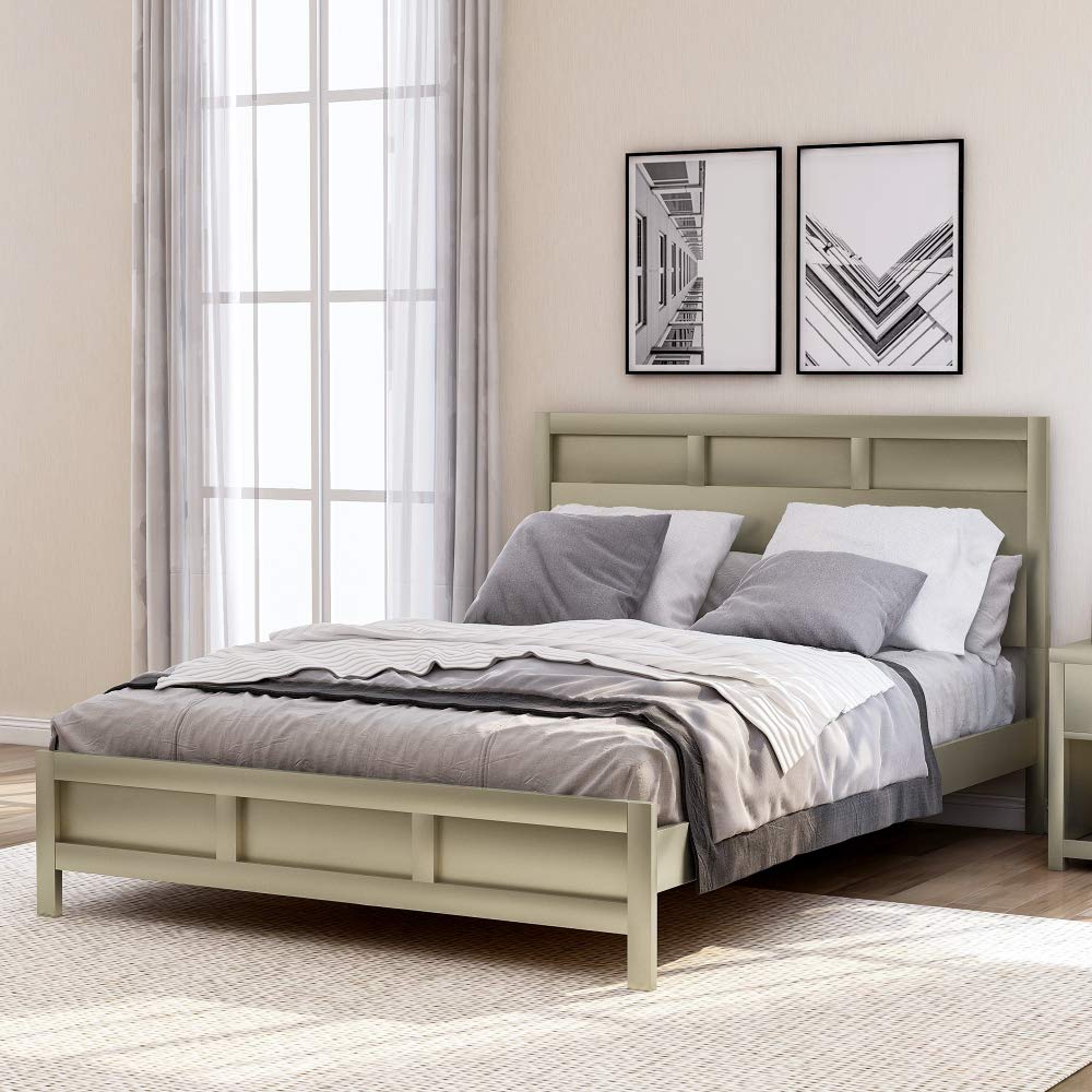 Takefuns Queen Bed Frame - Modern Wooden Platform Bed with Tall Headboard & Footboard, Wood Slat Support (No Box Spring Needed) - Queen Size Silver Finish | Perfect for Master Bedrooms, Guest Rooms & Modern Apartments