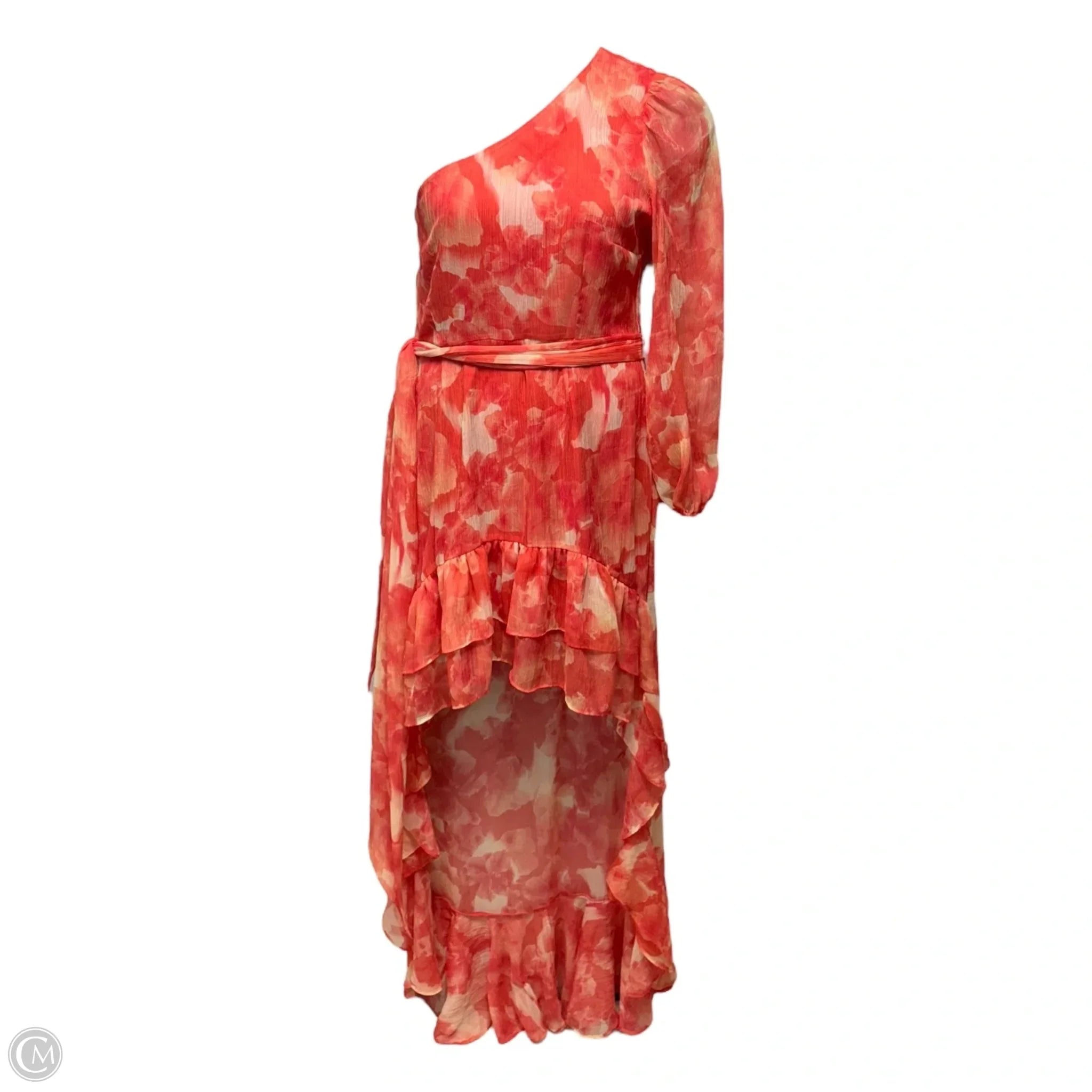 Gianni Bini Addison One Shoulder Dress - Orange & Red Floral Party Dress, Size 12, Women's Formal Evening Gown for Weddings & Special Occasions