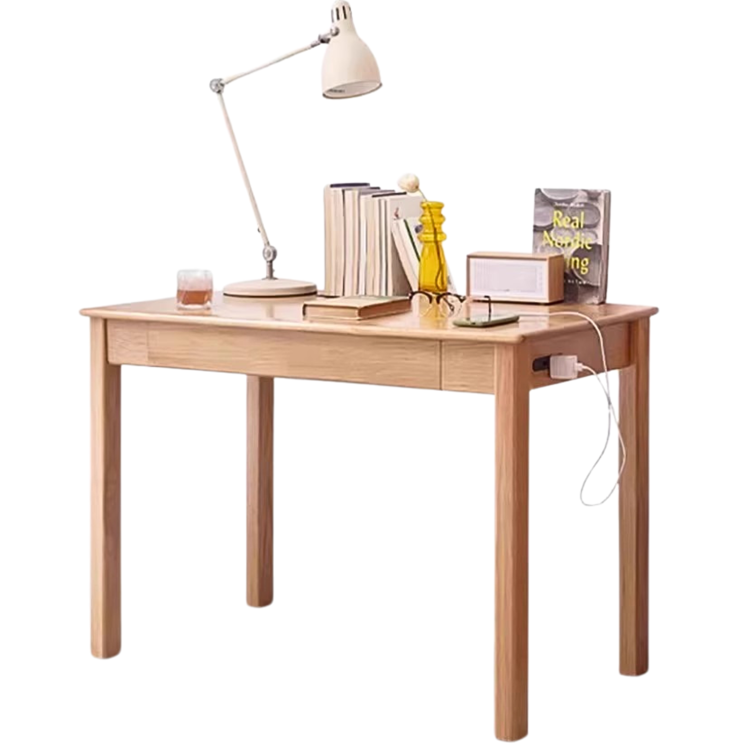 Premium Solid Oak & Ash Wood USB Office Desk - Modern Home & Workspace Furniture for Productivity & Organization | Perfect for Remote Work, Study & Office Setup