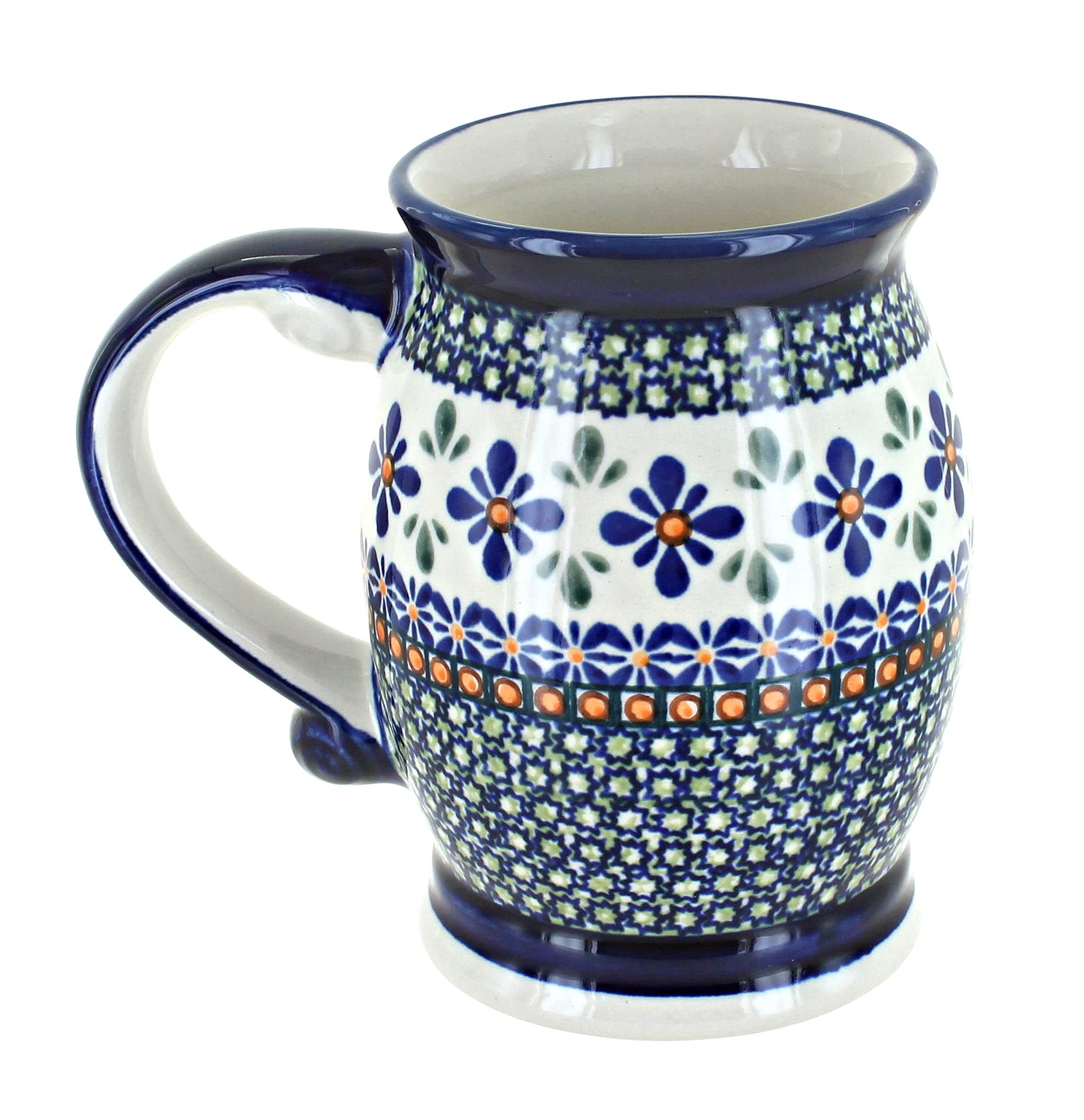 Handmade Blue Rose Polish Pottery Mosaic Flower Beer Mug - Vintage Ceramic Drinking Cup for Beer, Cocktails & Home Decor - Perfect for Parties, Gifts & Rustic Kitchen Decor