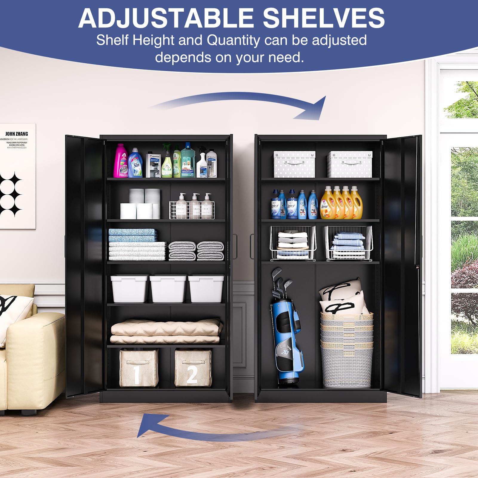 Heavy Duty Metal Garage Storage Cabinet - Tall Black Tool Cabinet with Lockable Doors & Adjustable Shelves for Garage, Basement, Home Office Organization | Perfect for Storing Tools, Equipment & Supplies
