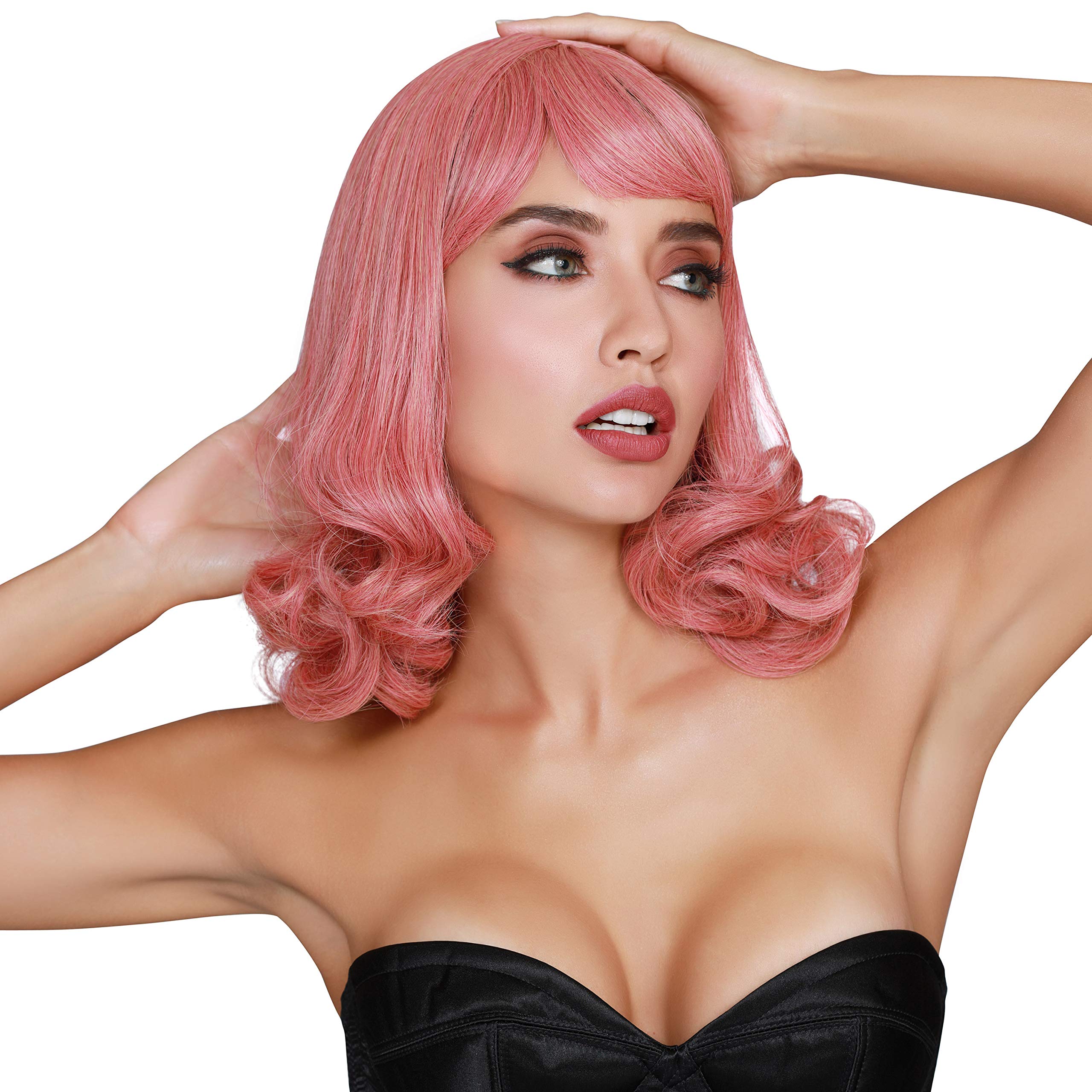 Dreamgirl Women's Mid-Length Synthetic Wig in Dusty Rose - Adjustable Cap with Natural Look - Perfect for Cosplay, Costume Parties & Everyday Wear