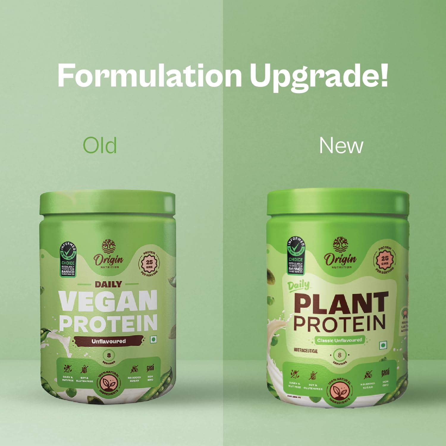 Origin Nutrition 100% Natural Unflavored Plant Protein Powder - 25g Plant-Based Protein per Serving, Gluten Free, Dairy Free, No Added Sugar, Soy Free, Non-GMO, Vegan & Jain Friendly (260g, 8 Servings) - Perfect for Smoothies, Baking & Post-Workout Recovery