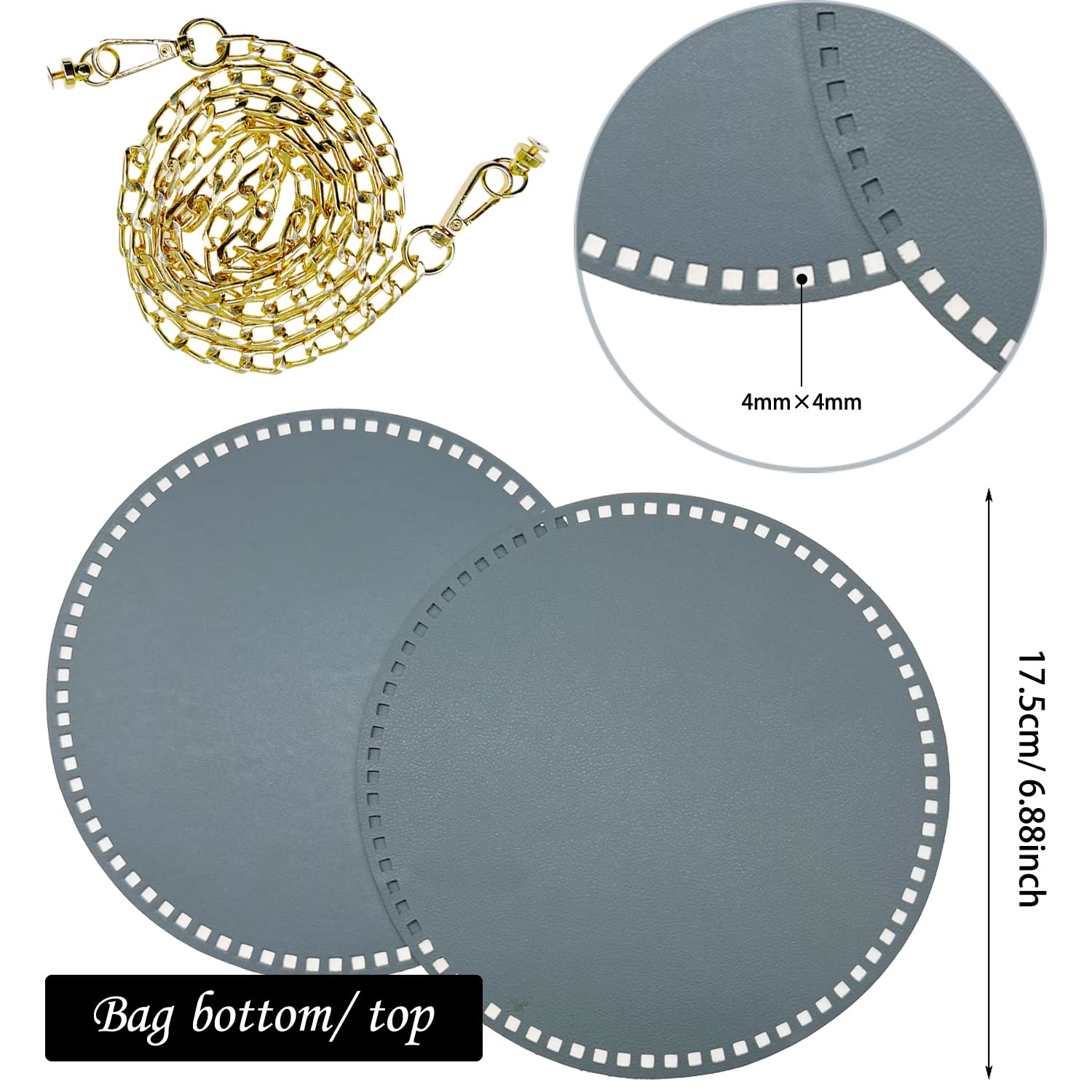 Yayatty 6-Piece DIY PU Leather Bag Making Kit - Grey Backpack Craft Set with Round Bag Bases, Zipper Tops & Adjustable Straps for Purses, Shoulder Bags & Crossbody Bags | Perfect for Handmade Gifts, Fashion Accessories & Craft Projects