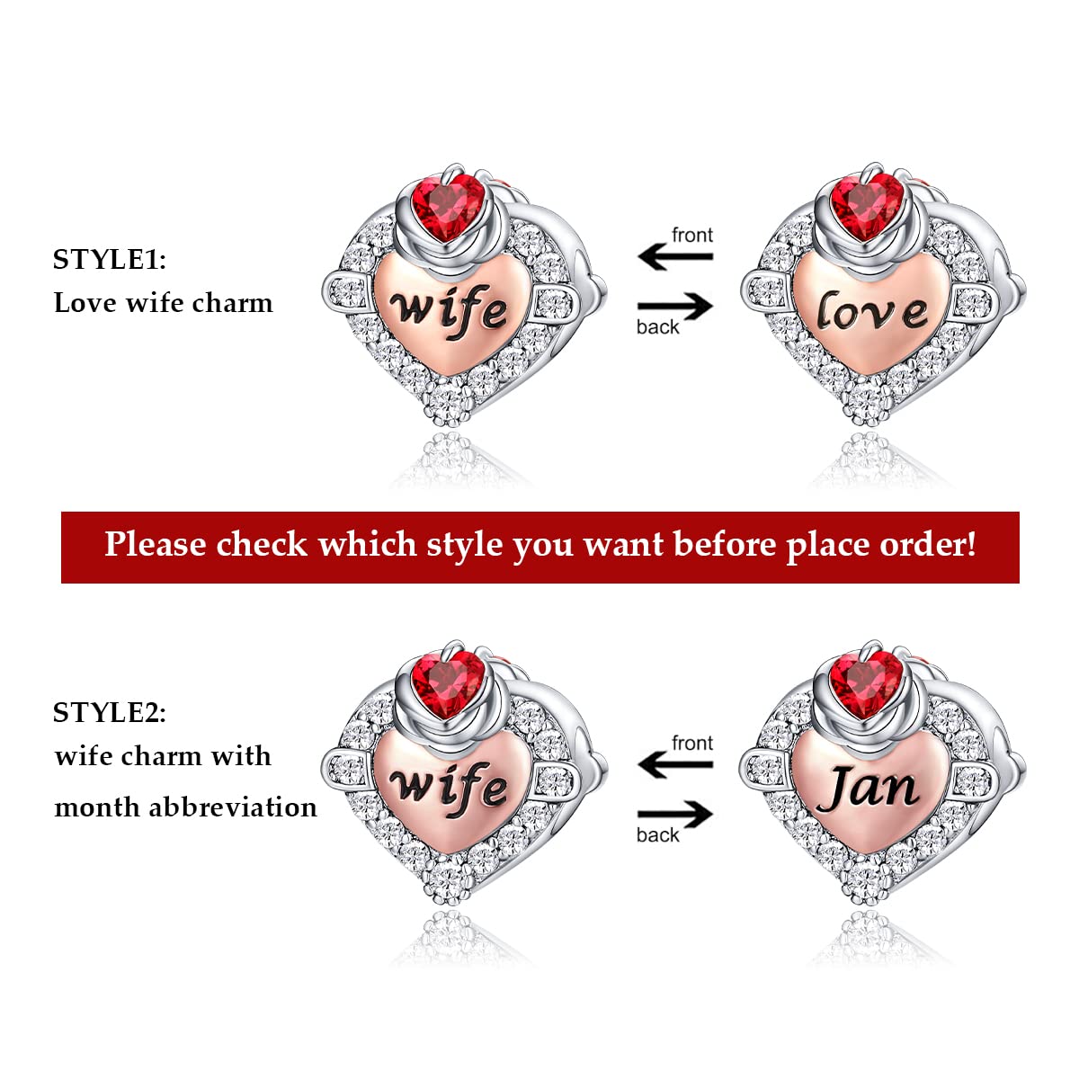 Forever Queen Birthstone Charms for Bracelets & Necklaces - 925 Sterling Silver & Rose Gold Heart Flower Beads - Perfect Birthday Gift for Wife, Mother, Daughter - Jewelry for Anniversary, Valentine's Day & Special Occasions