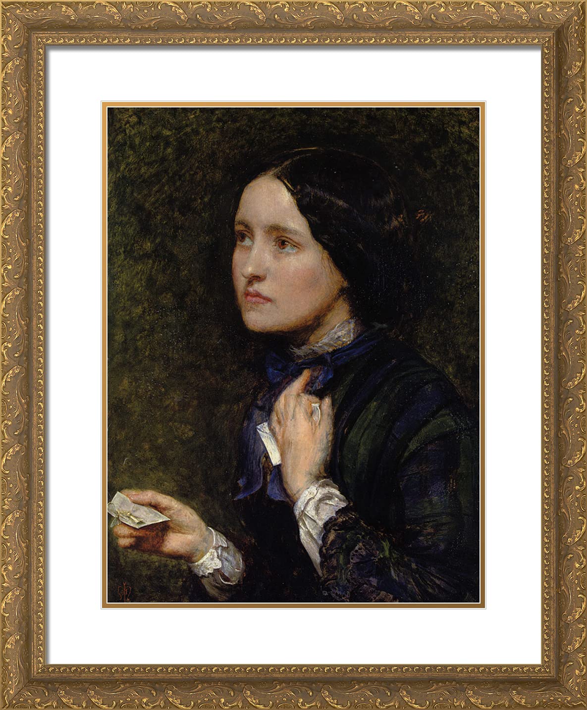 John Everett Millais 'Portrait of Woman With Dark Hair' 20x24 Gold Ornate Framed Art Print with Double Matting - Perfect for Living Room, Bedroom & Office Decor