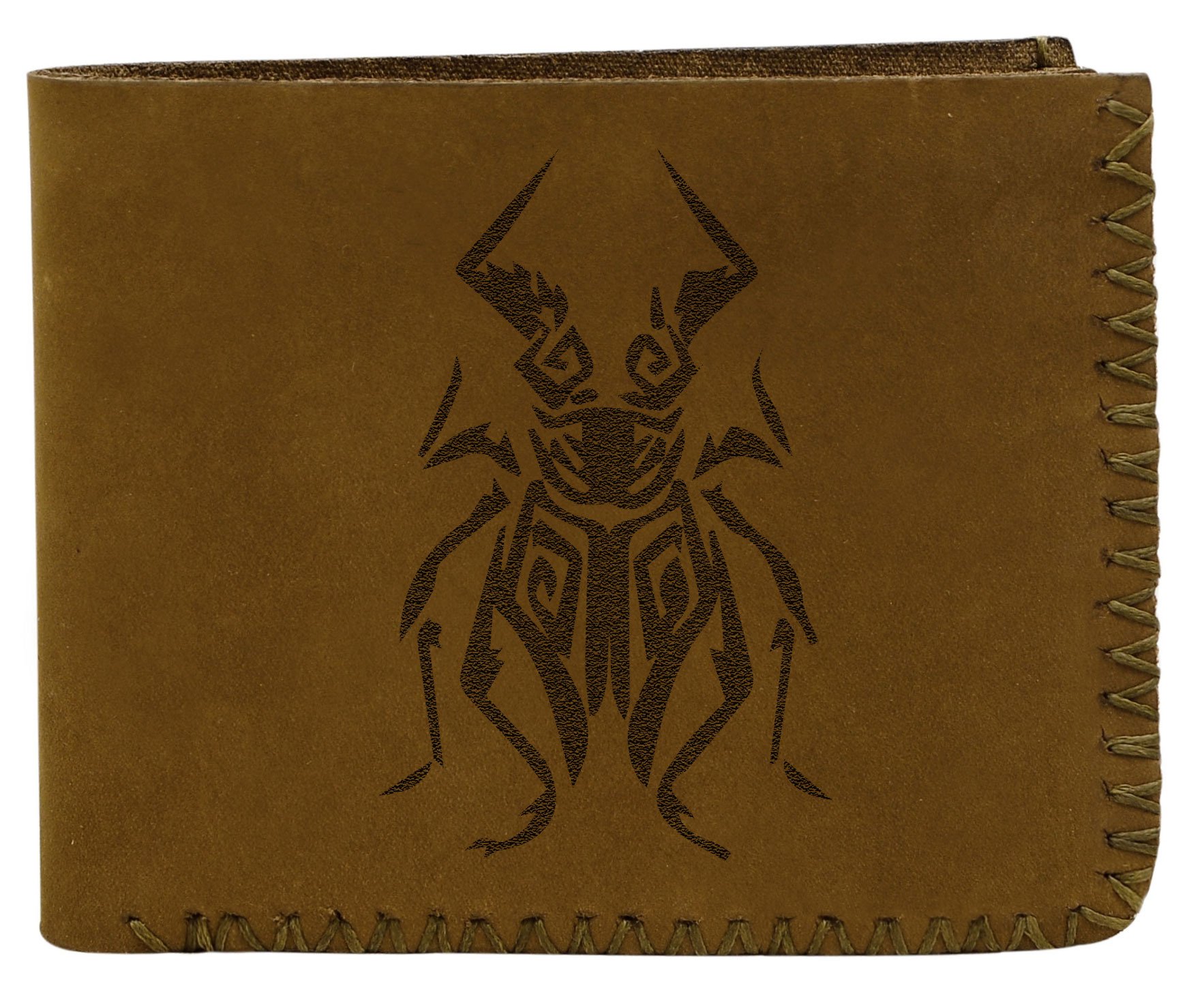 Handmade Genuine Pull-Up Leather Wallet for Men - Scarab Abstract Design - Durable & Stylish for Everyday Use, Travel, and Gifts